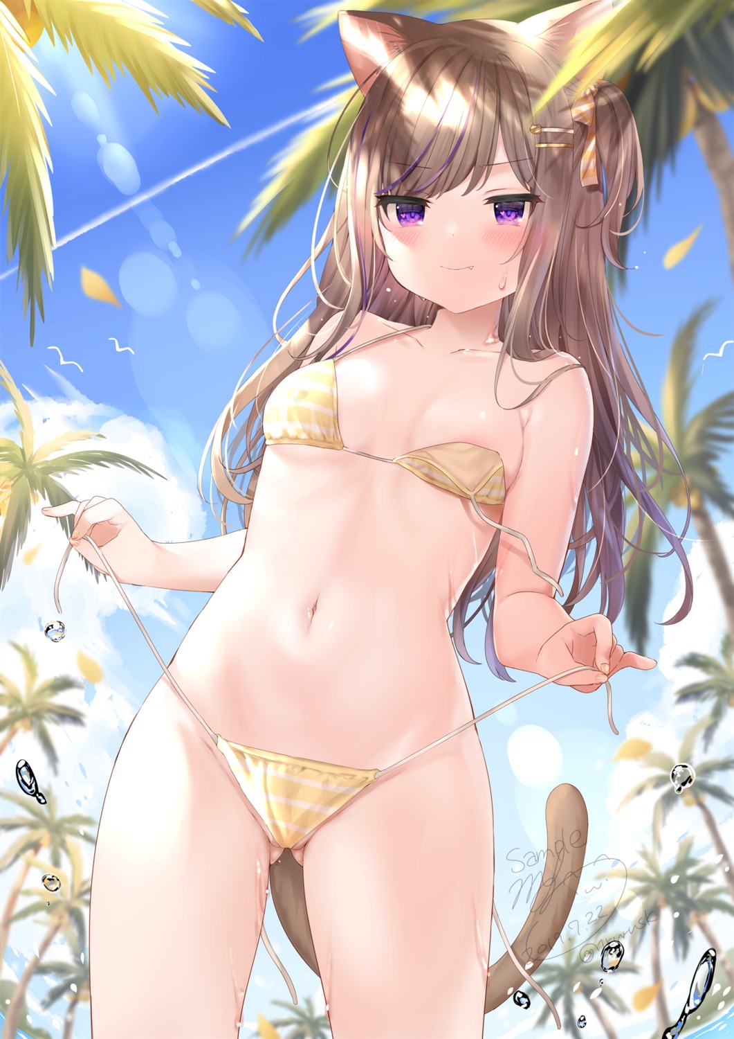 animal_ears areola autographed bikini leo loli mafuyu_(chibi21) nekomimi swimsuits tail undressing