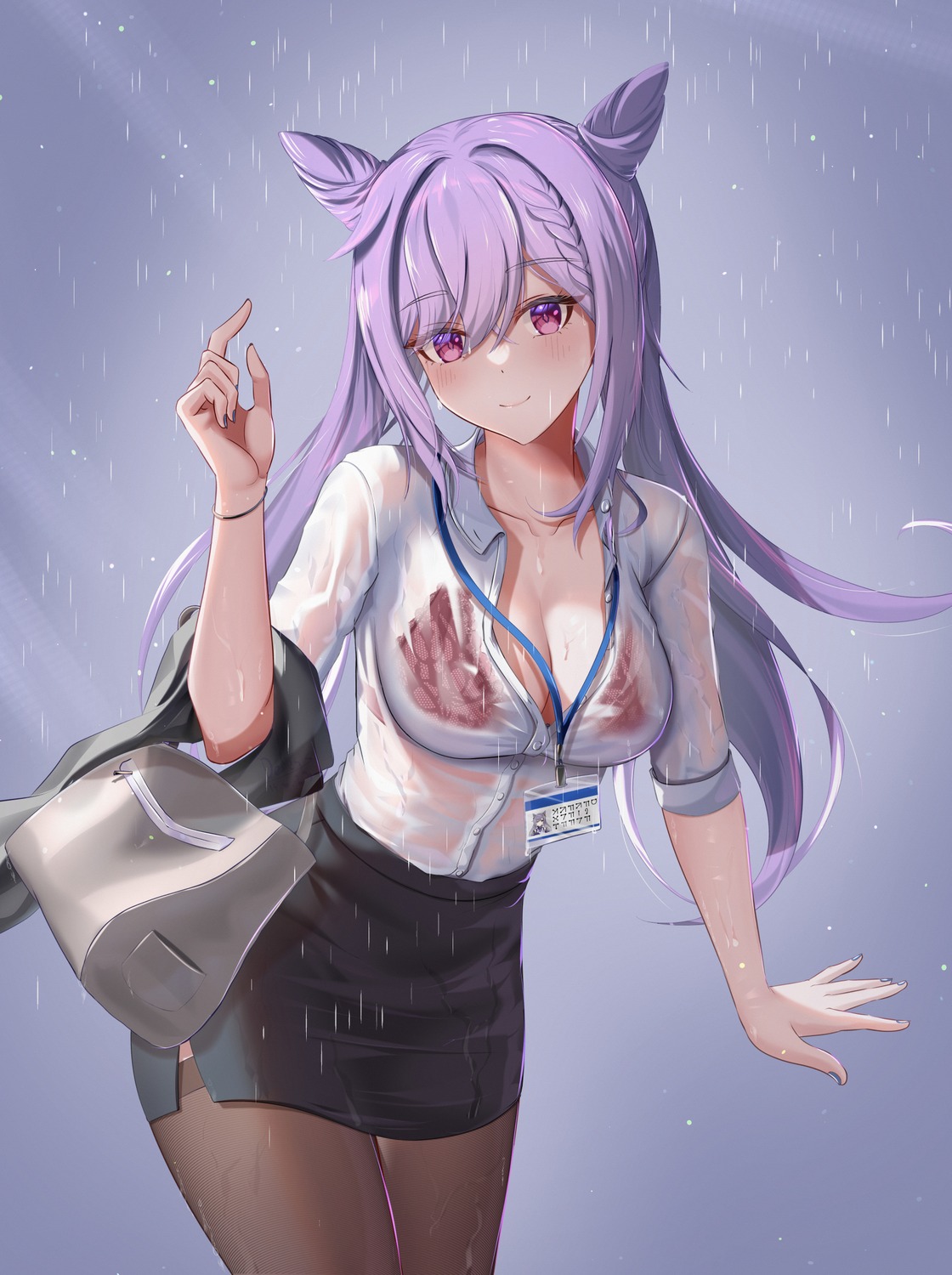 bra dealesis dress_shirt genshin_impact keqing open_shirt see_through thighhighs wet wet_clothes