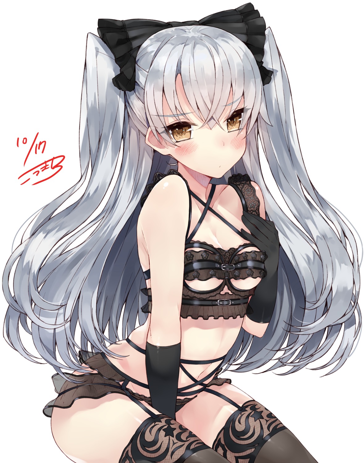 amatsukaze_(kancolle) bra cleavage garter_belt kantai_collection kou_mashiro lingerie pantsu see_through stockings thighhighs underboob