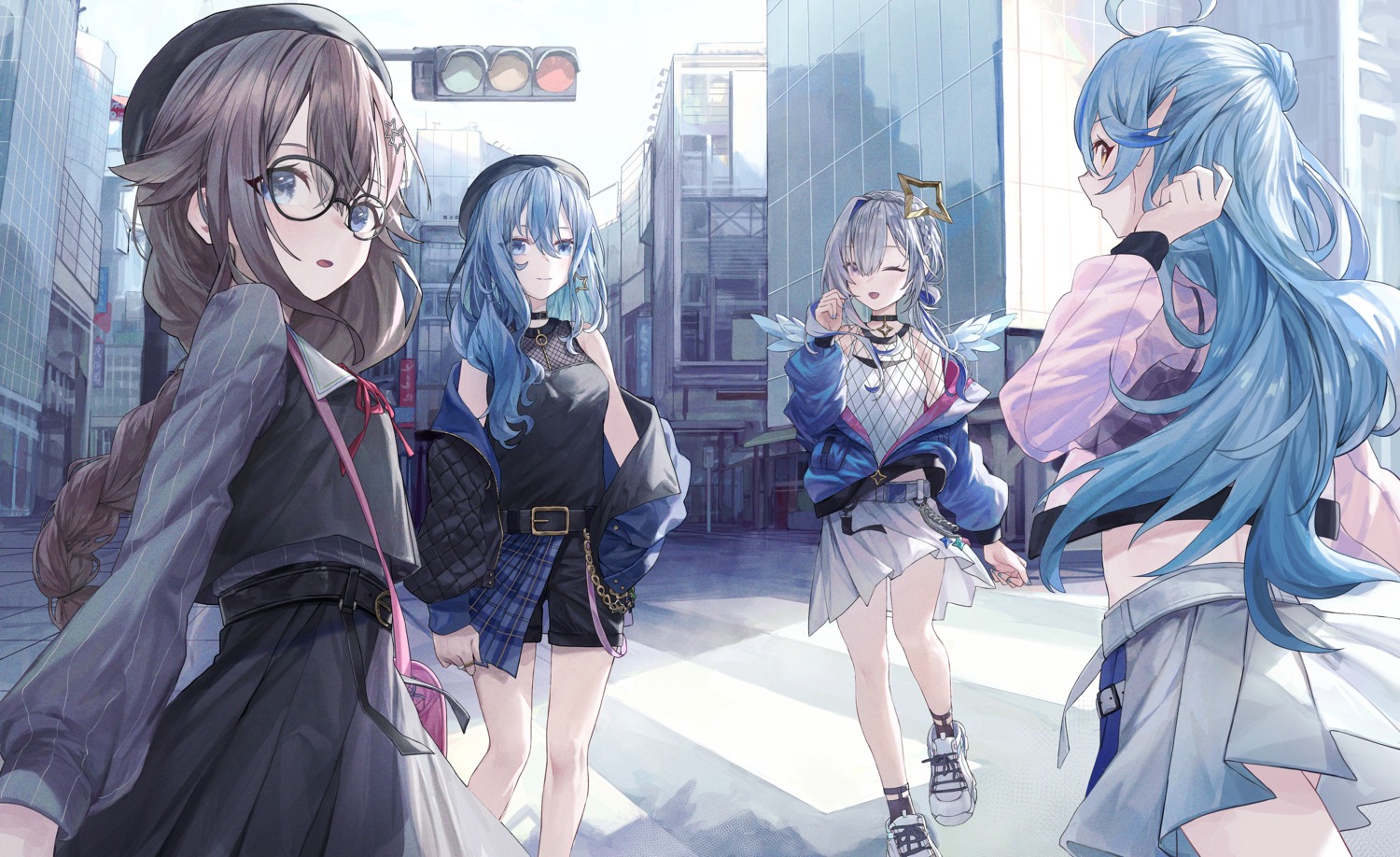 amane_kanata angel fudepenbrushpen hololive hoshimachi_suisei megane see_through tokino_sora wings yukihana_lamy