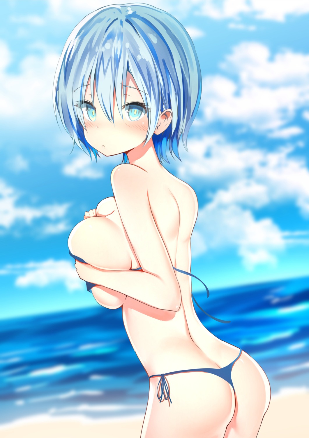 ass bikini breast_hold sune_(mugendai) swimsuits thong wardrobe_malfunction