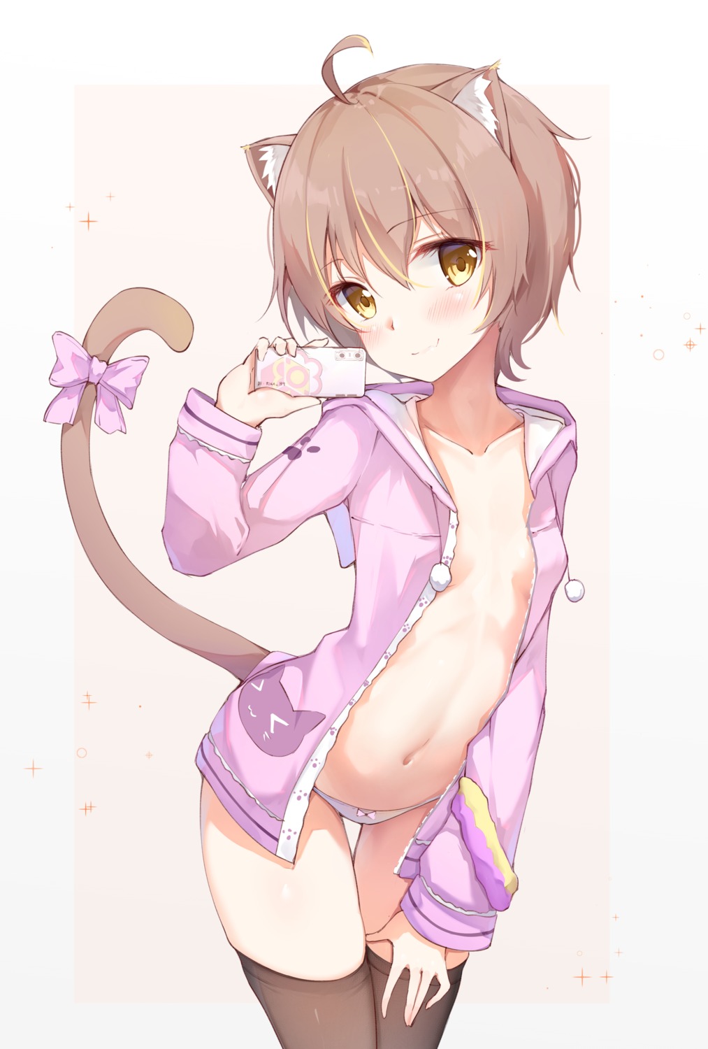 animal_ears loli nekomimi no_bra open_shirt pantsu rika_(mikunopantsu) tail thighhighs