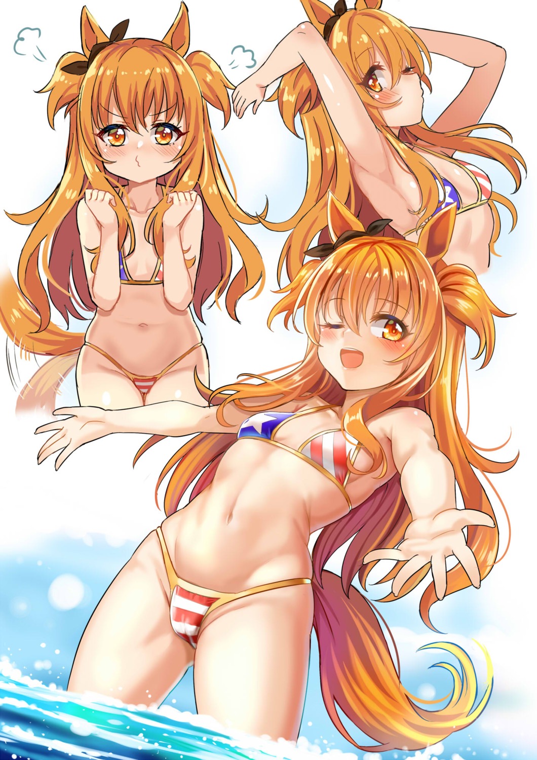 animal_ears bikini mayano_top_gun_(umamusume) swimsuits tail uma_musume_pretty_derby unname wet