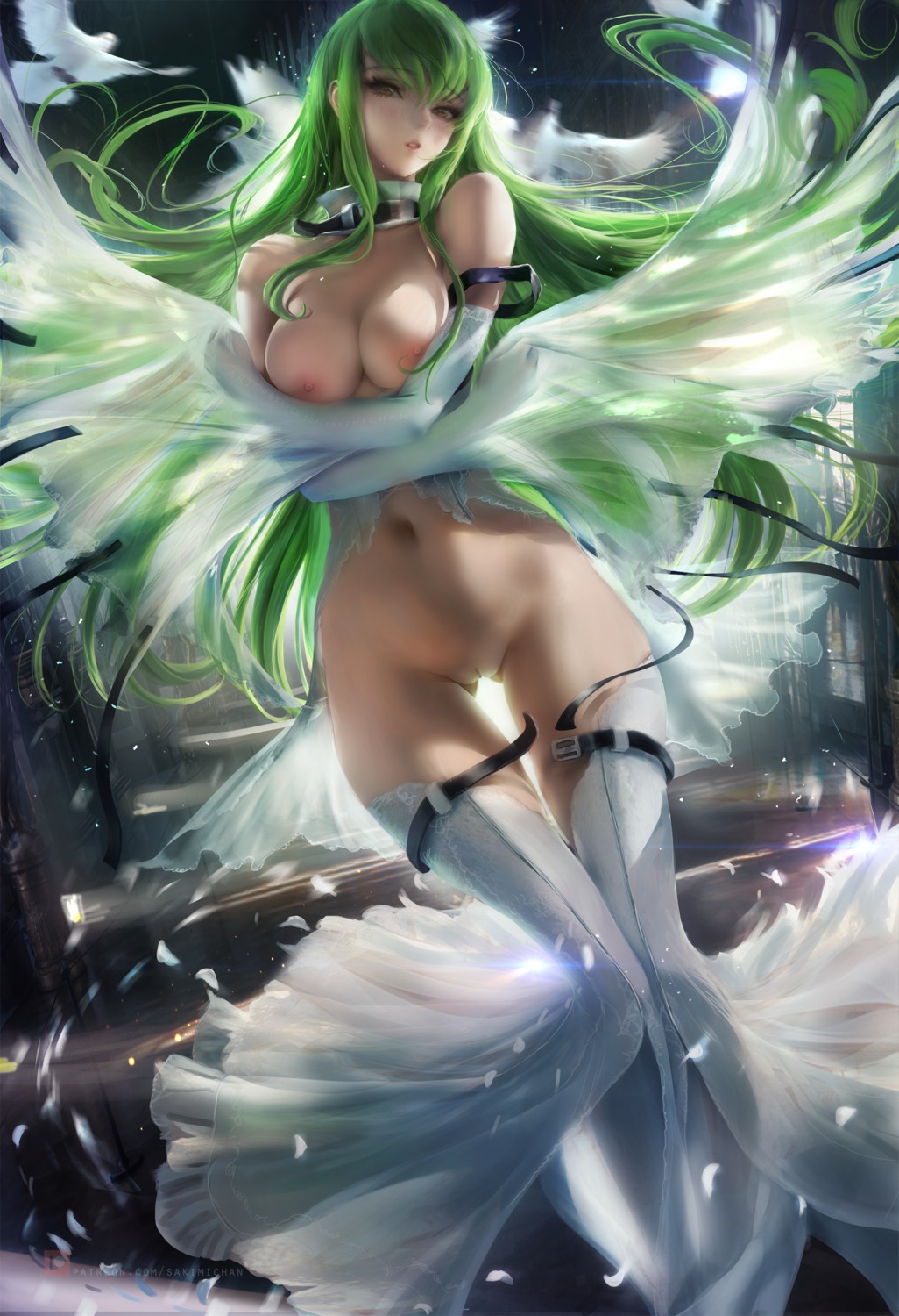 breast_hold breasts c.c. code_geass lingerie nipples no_bra nopan pussy sakimichan see_through stockings thighhighs uncensored