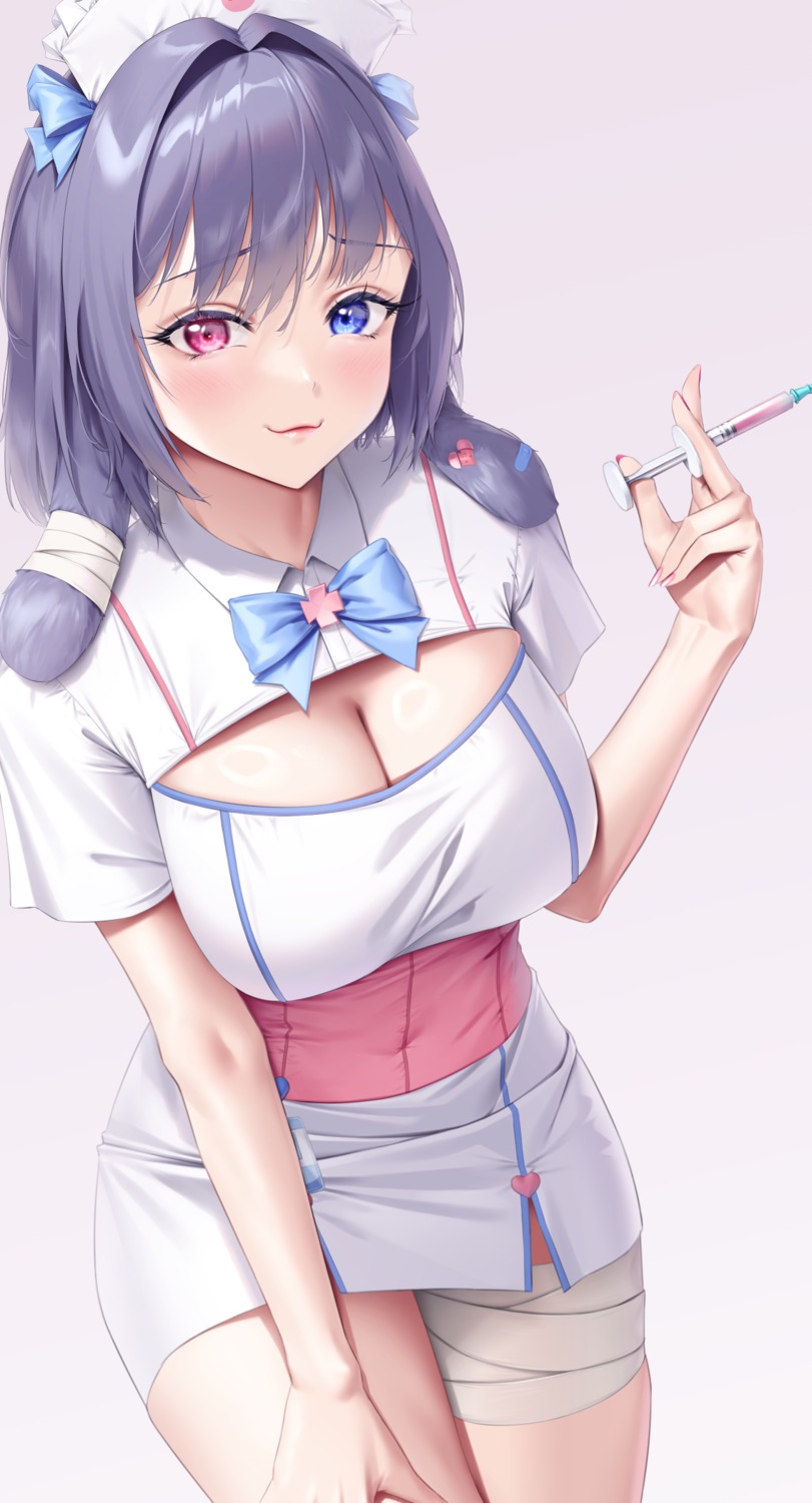 bandages cleavage heterochromia indie_virtual_youtuber nurse silver_tokki