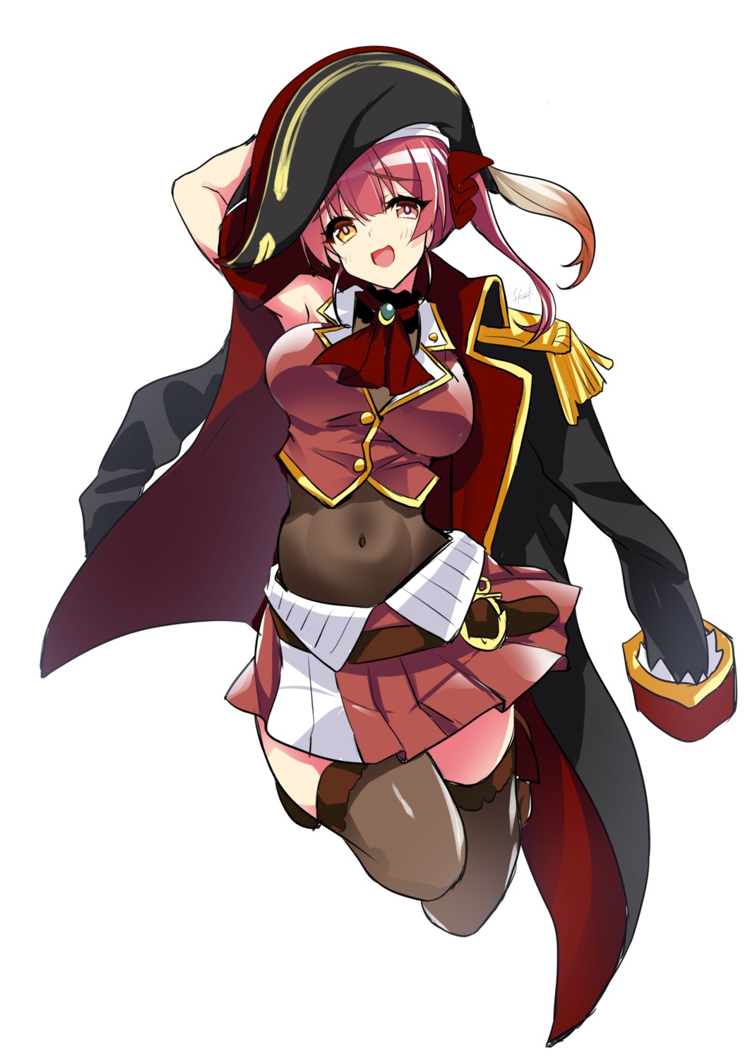 heterochromia hololive houshou_marine pirate sasakuma_kyouta skirt_lift thighhighs