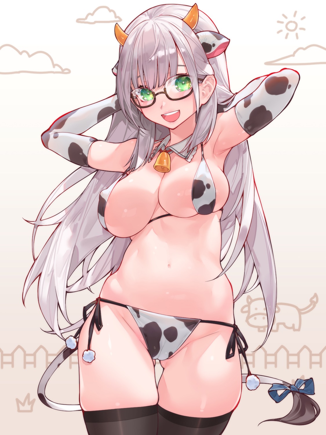 animal_ears bikini cameltoe erect_nipples hololive horns megane shirogane_noel swimsuits tail thighhighs waterring