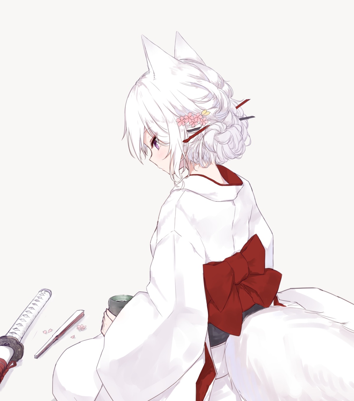 animal_ears asian_clothes guo582 sword tail