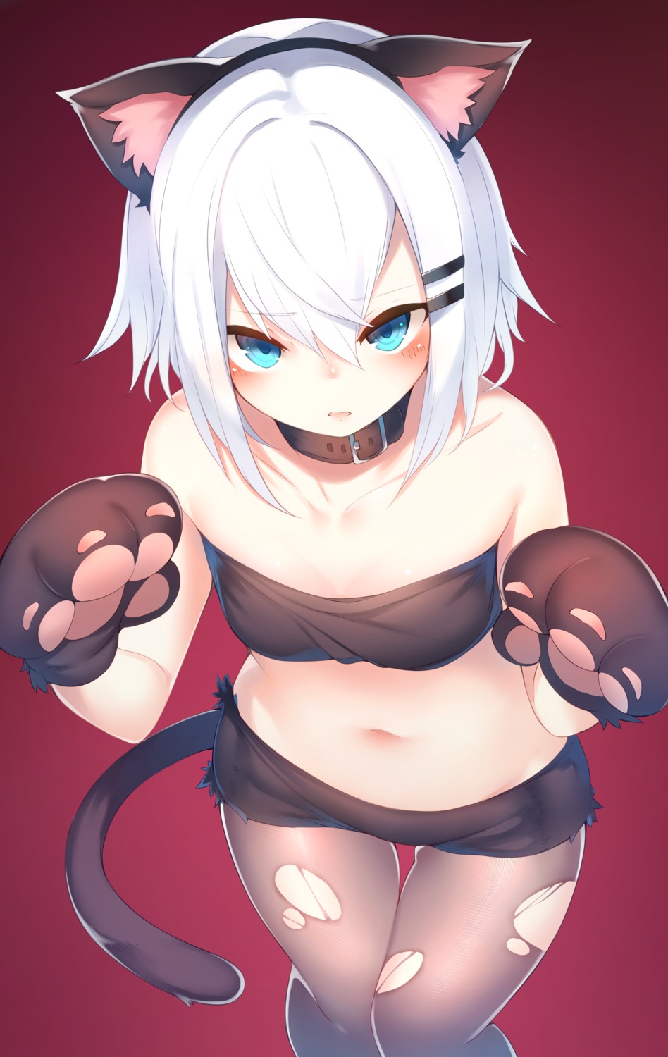 animal_ears nekomimi no_bra otokuyou pantyhose tail torn_clothes