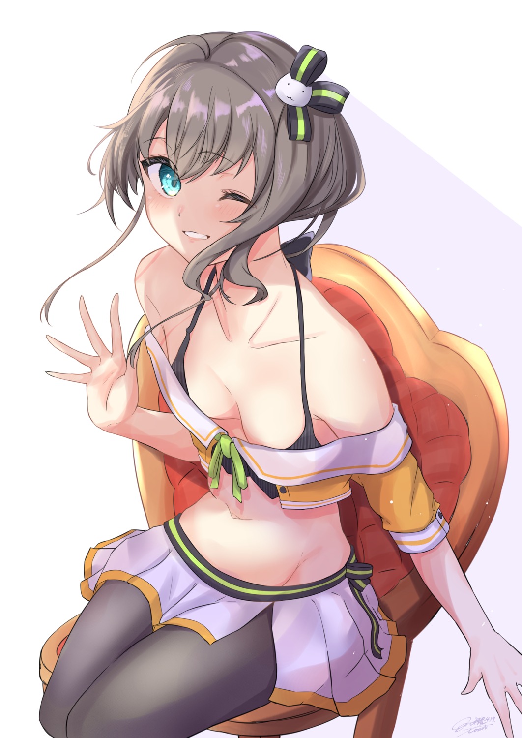 bra hololive natsuiro_matsuri ogura_toast open_shirt pantyhose