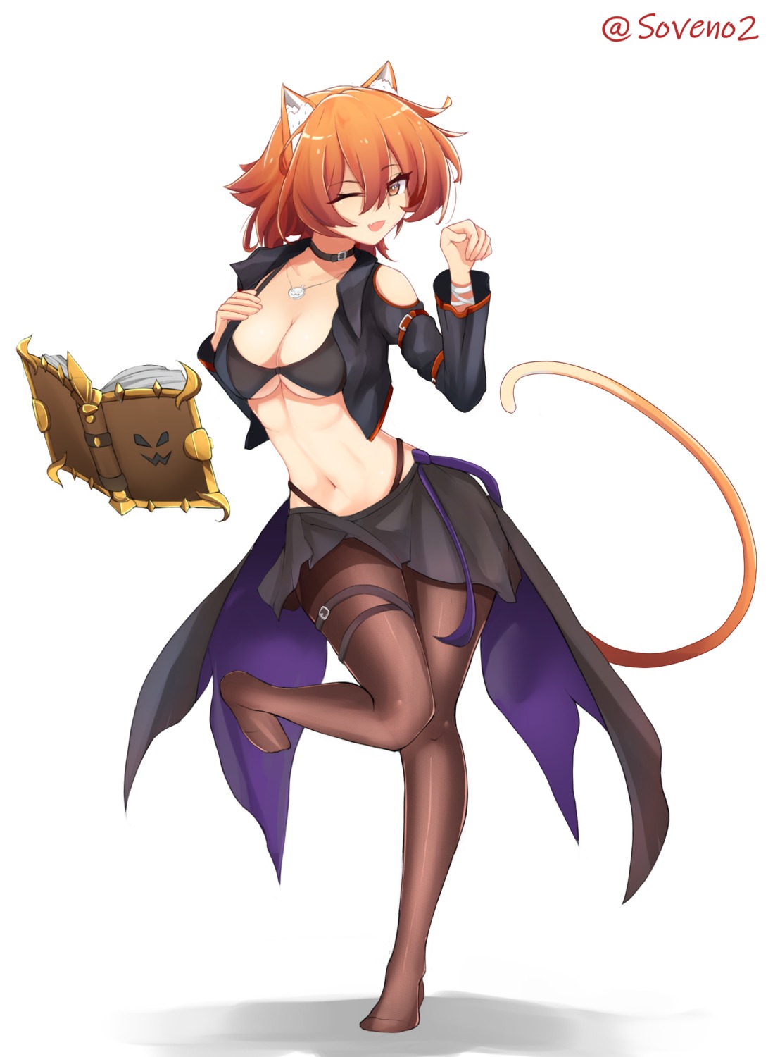 animal_ears bra nekomimi open_shirt pantsu pantyhose skirt_lift tagme tail