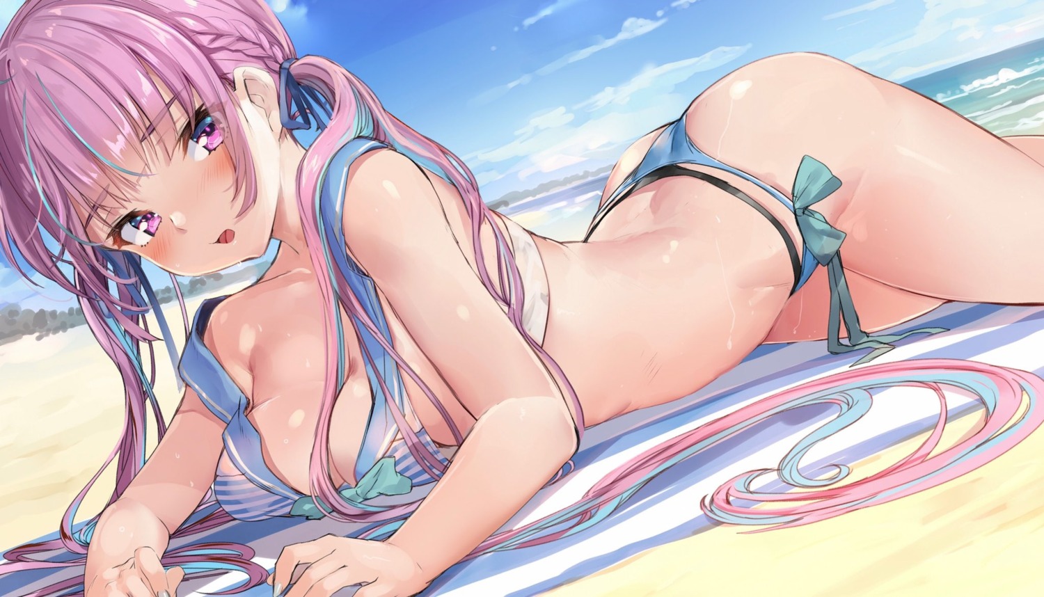 akasa_ai bikini cleavage hololive minato_aqua swimsuits thong wet