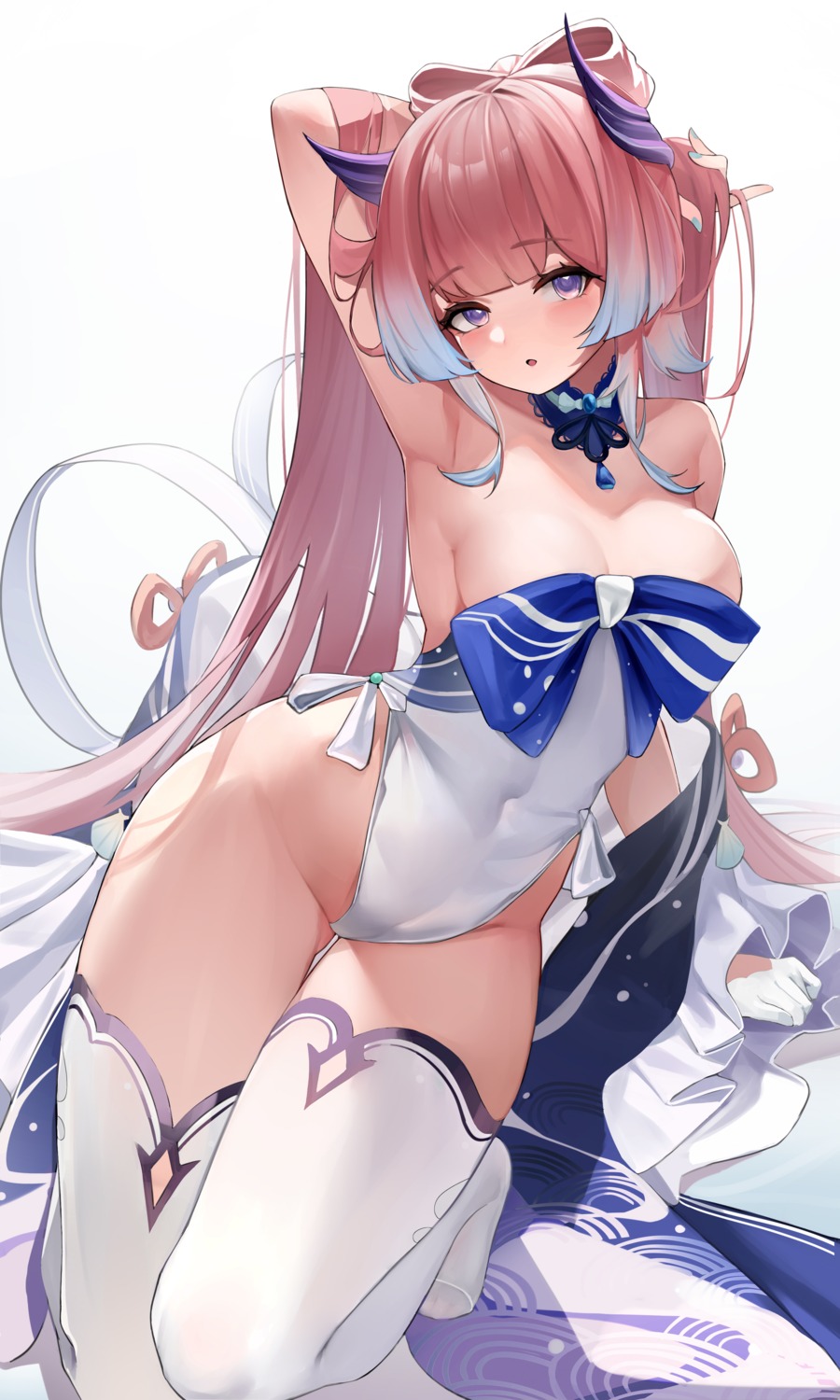 berserker_r genshin_impact sangonomiya_kokomi swimsuits thighhighs