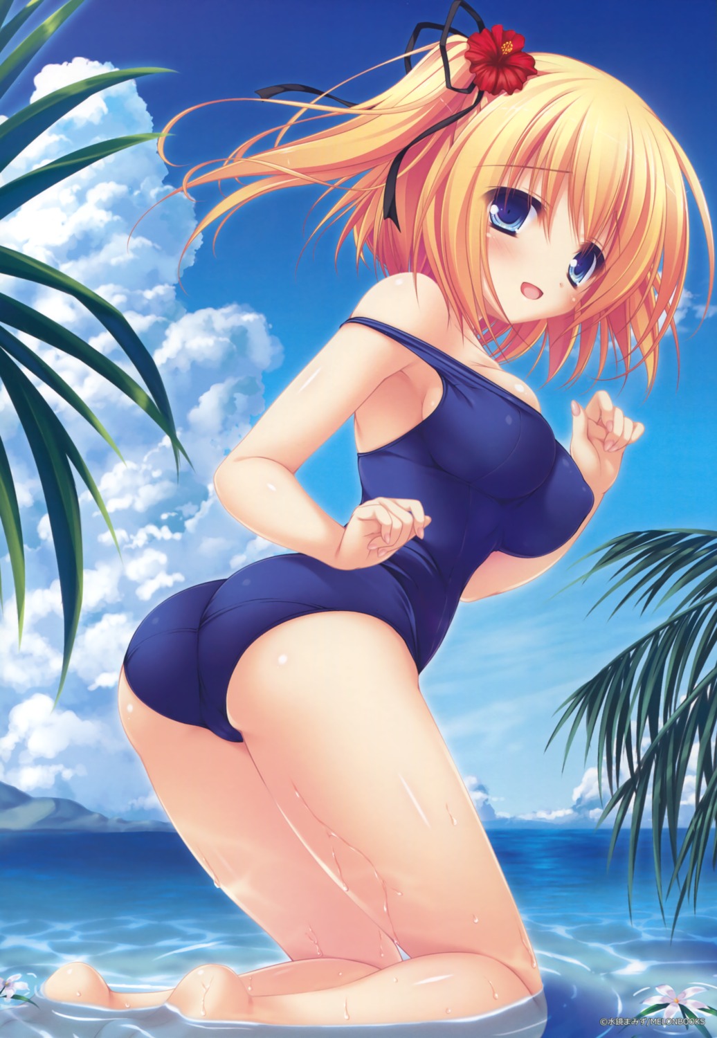 ass cameltoe erect_nipples lemon-chan melonbooks mikagami_mamizu school_swimsuit swimsuits wet