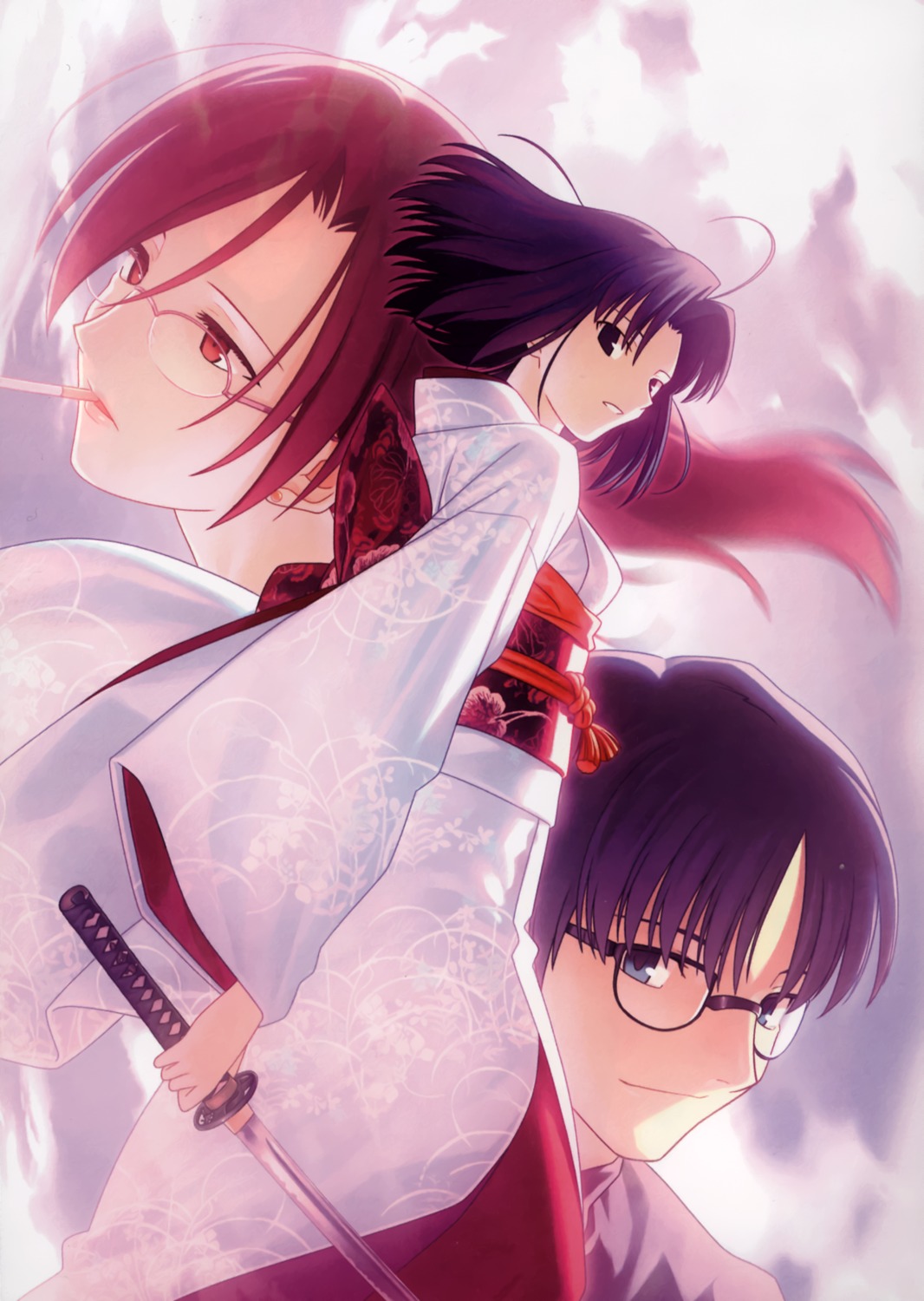 aozaki_touko kara_no_kyoukai kimono kokutou_mikiya koyama_hirokazu megane ryougi_shiki smoking sword takeuchi_takashi type-moon