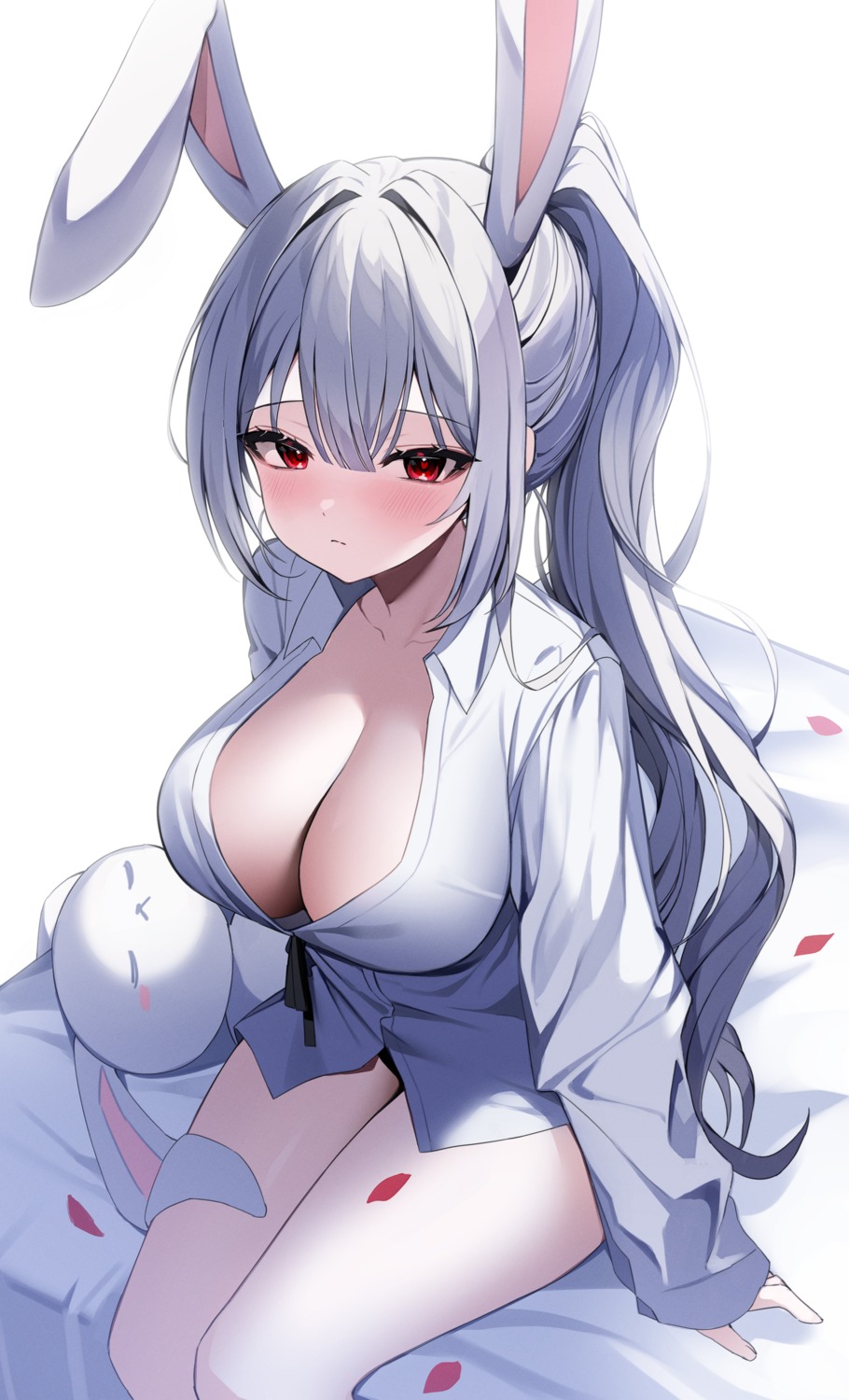 animal_ears bunny_ears chimyo dress maplestory no_bra open_shirt summer_dress