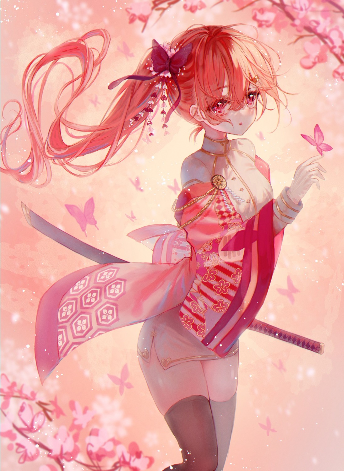 japanese_clothes sword tandohark thighhighs