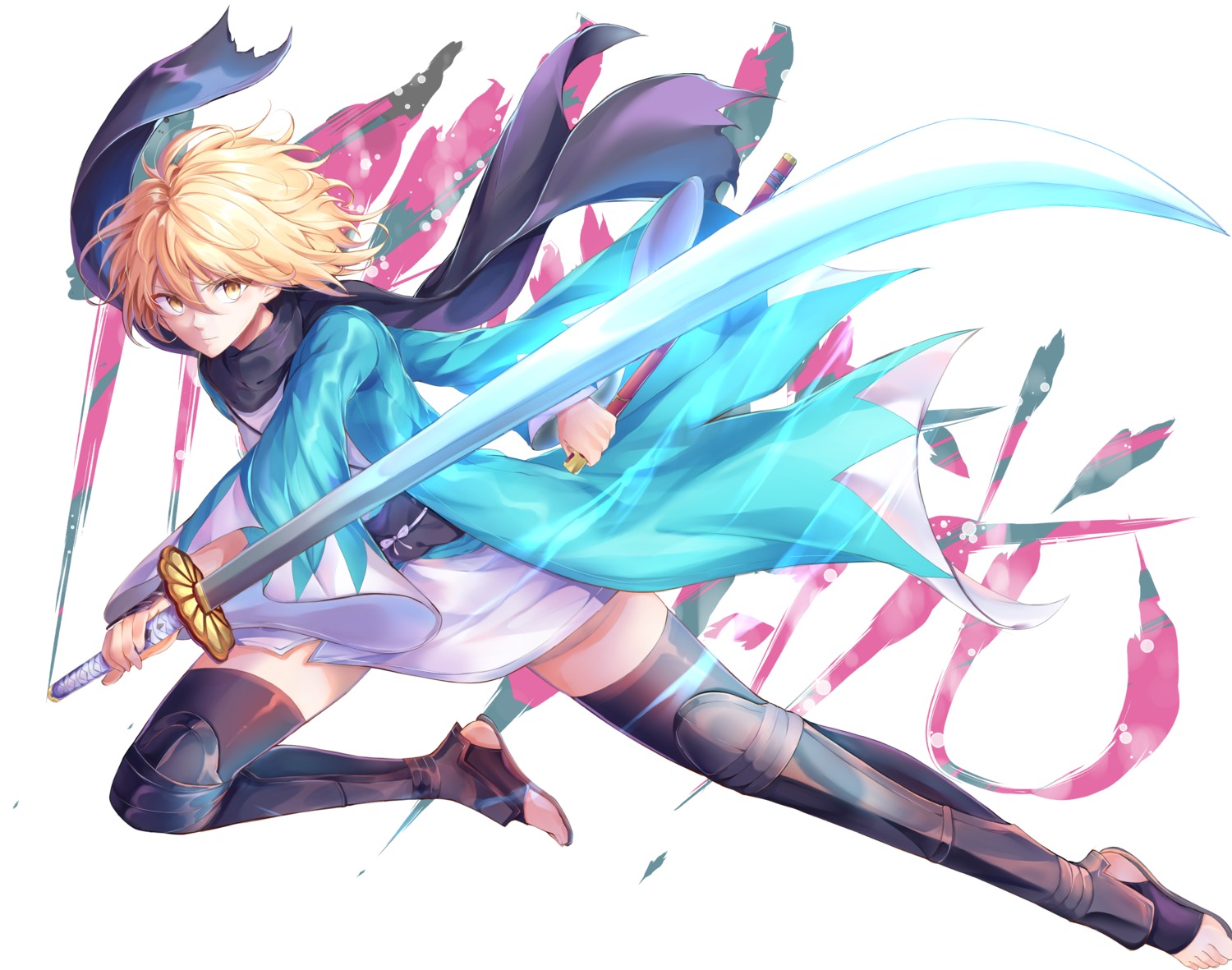 csc00014 fate/grand_order japanese_clothes okita_souji_(fate) sword thighhighs