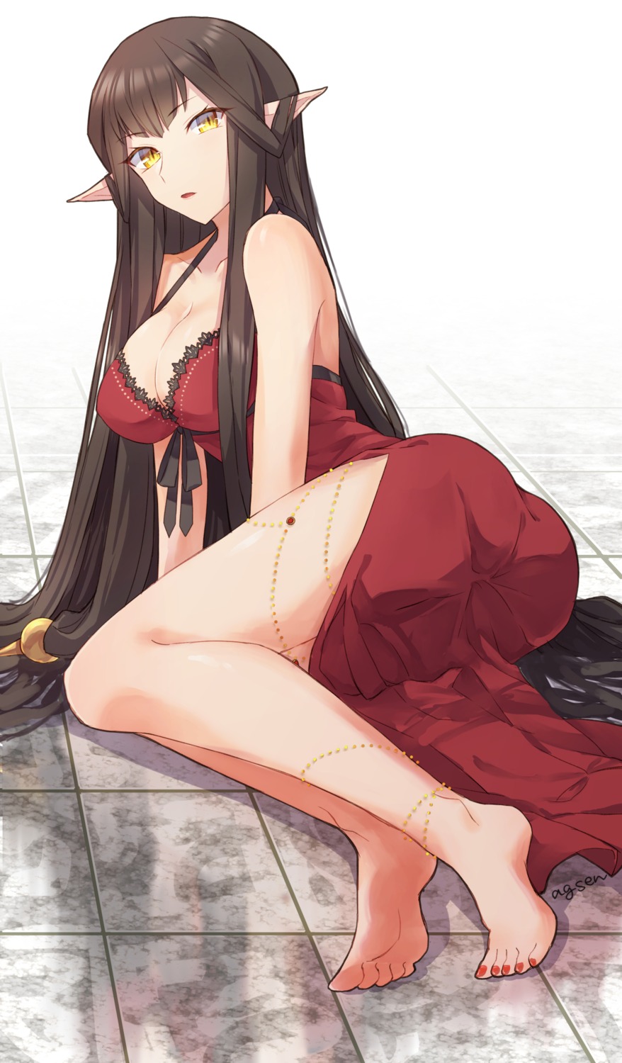agsen ass cleavage dress fate/apocrypha fate/grand_order fate/stay_night feet pointy_ears semiramis_(fate)