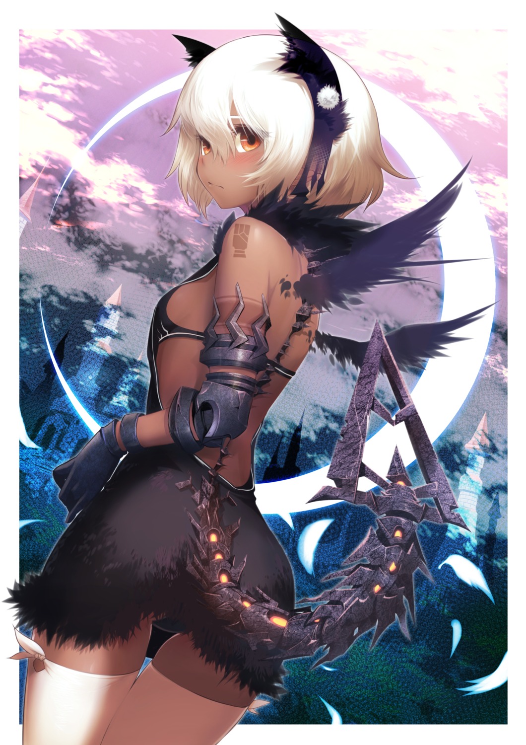 animal_ears black_rock_shooter rogia strength tail thighhighs wings