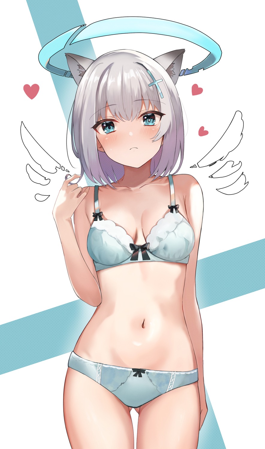 angel animal_ears blue_archive bra nekomimi nohohon_neko pantsu sunaookami_shiroko wings