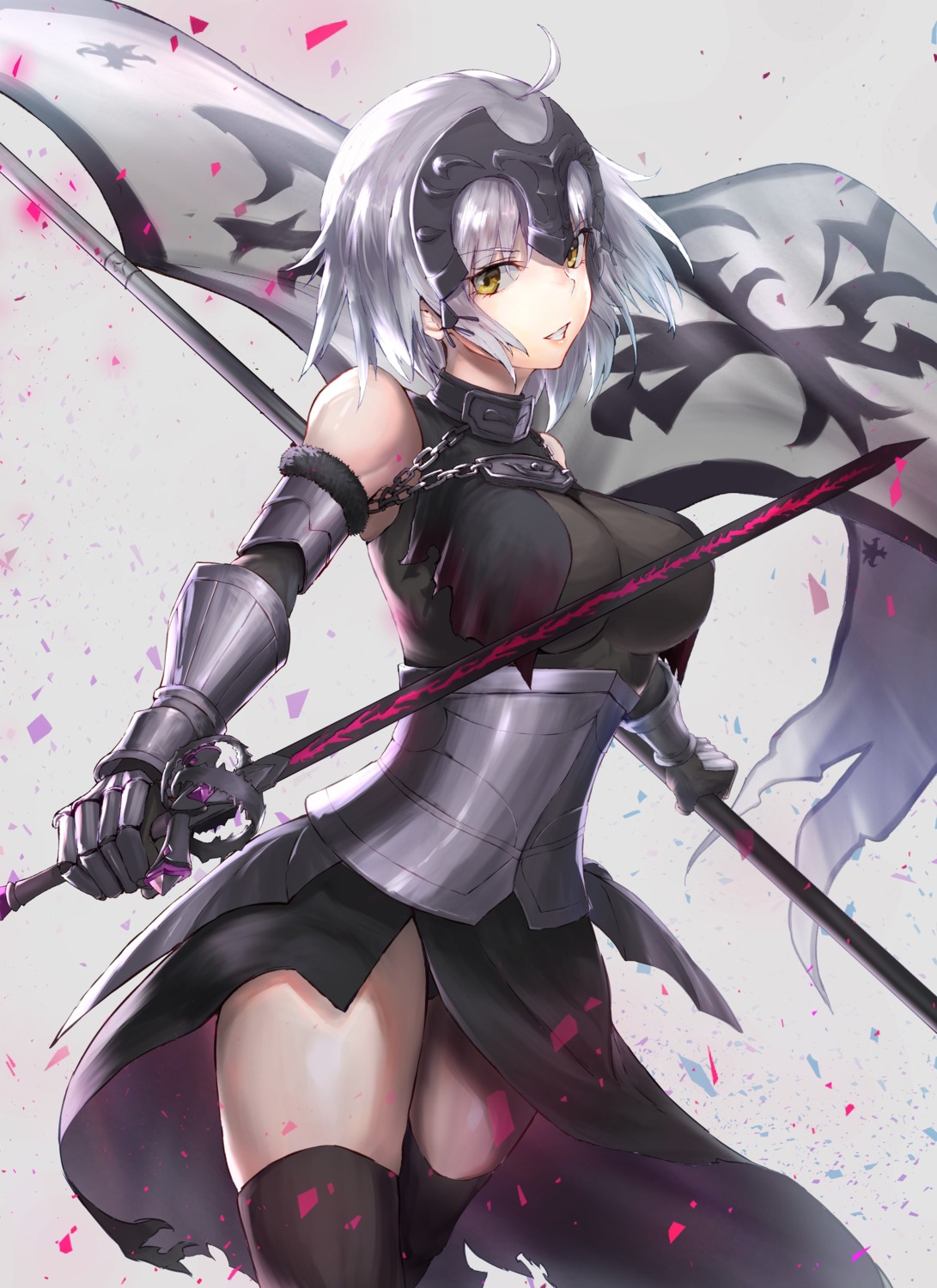 armor fate/grand_order jeanne_d'arc jeanne_d'arc_(alter)_(fate) pantsu skirt_lift sword thighhighs yu-hi