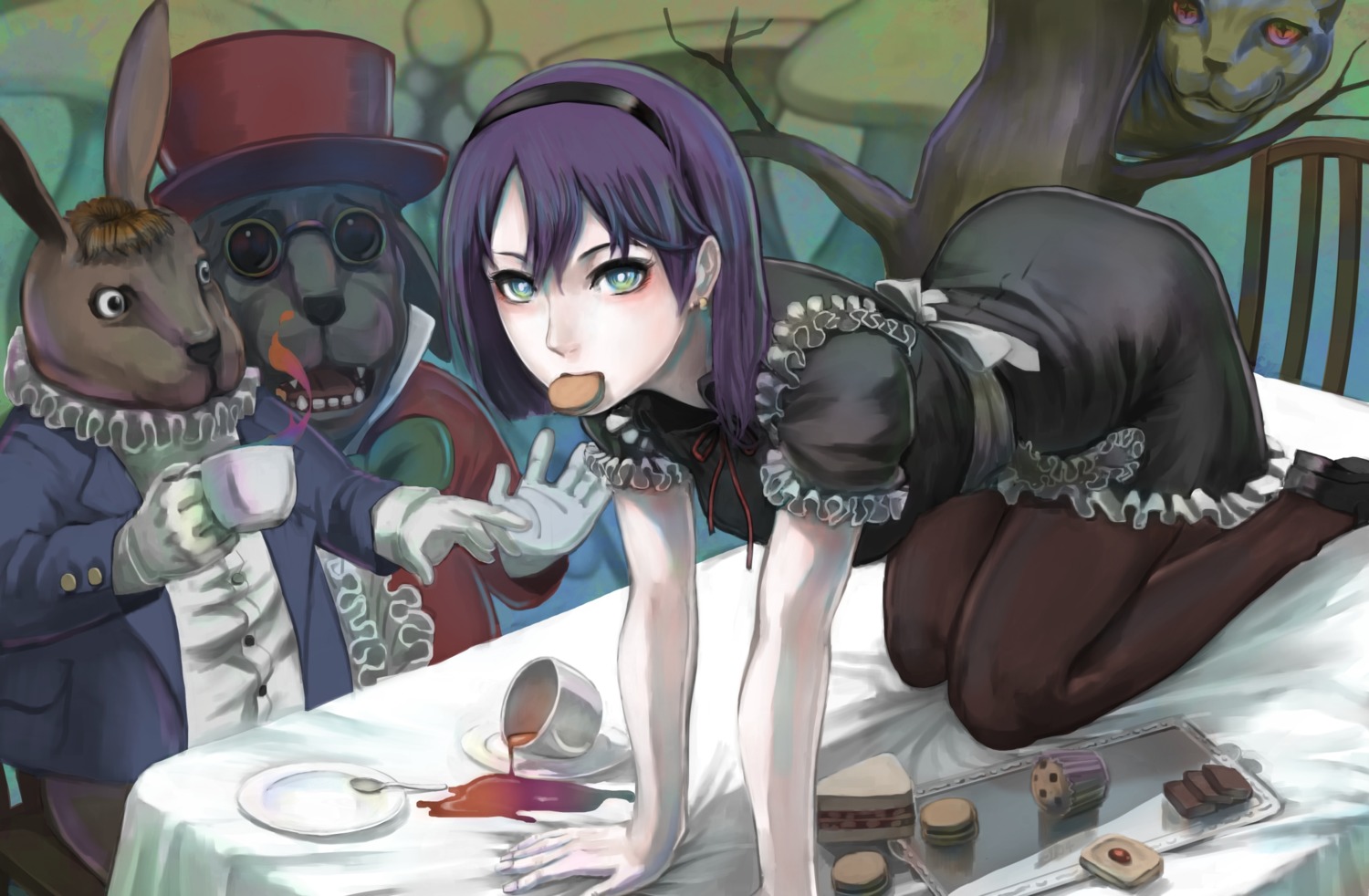 alice alice_in_wonderland cheshire_cat dress jittsu mad_hatter march_hare megane pantyhose