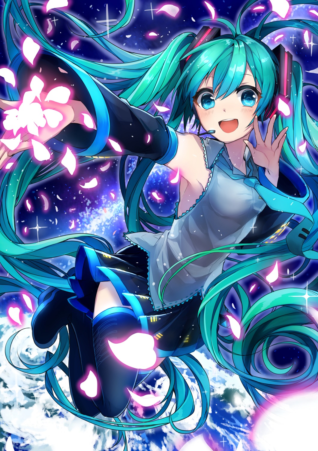 hatsune_miku headphones sogawa thighhighs vocaloid