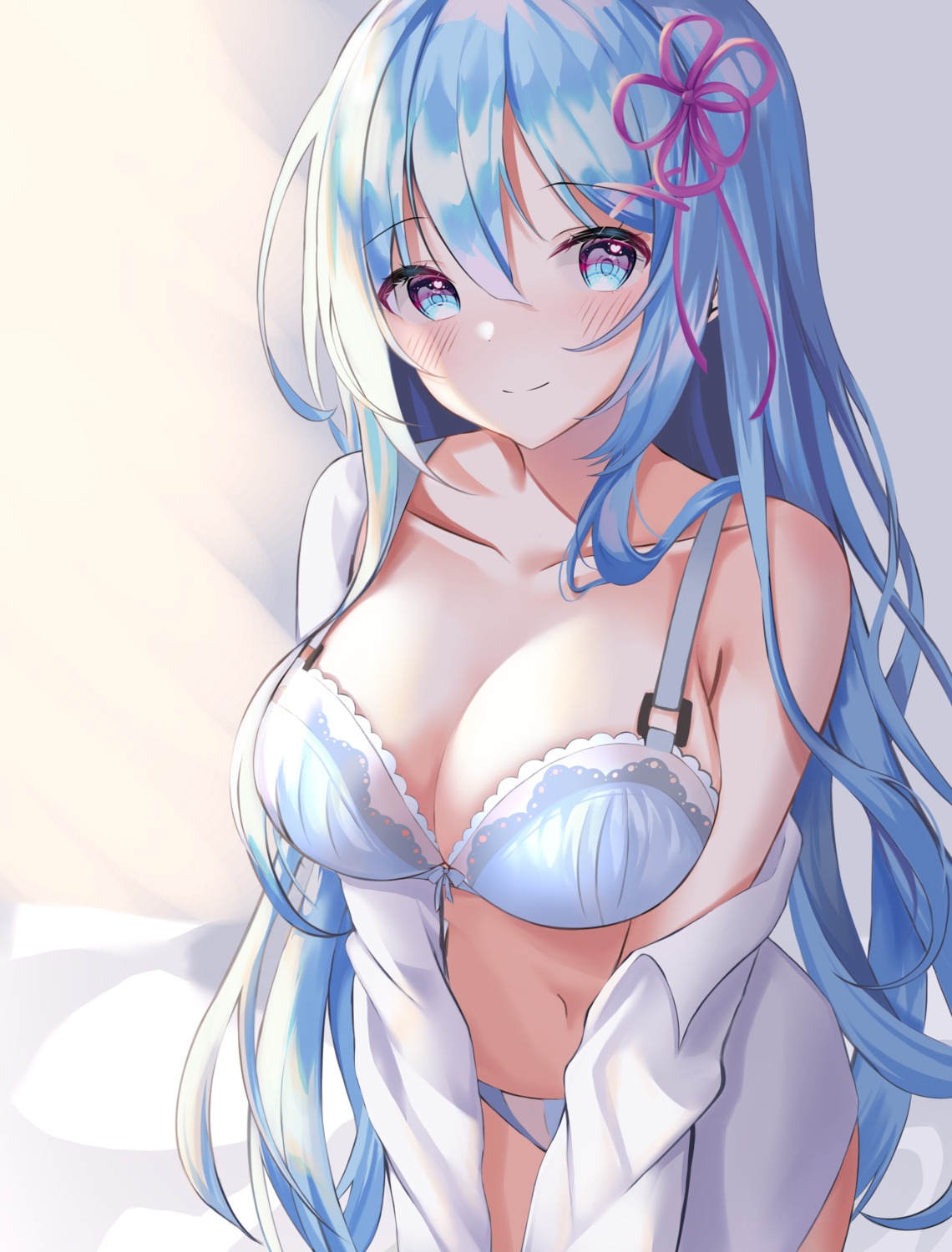 bra open_shirt pantsu ram_art12 re_zero_kara_hajimeru_isekai_seikatsu rem_(re_zero)