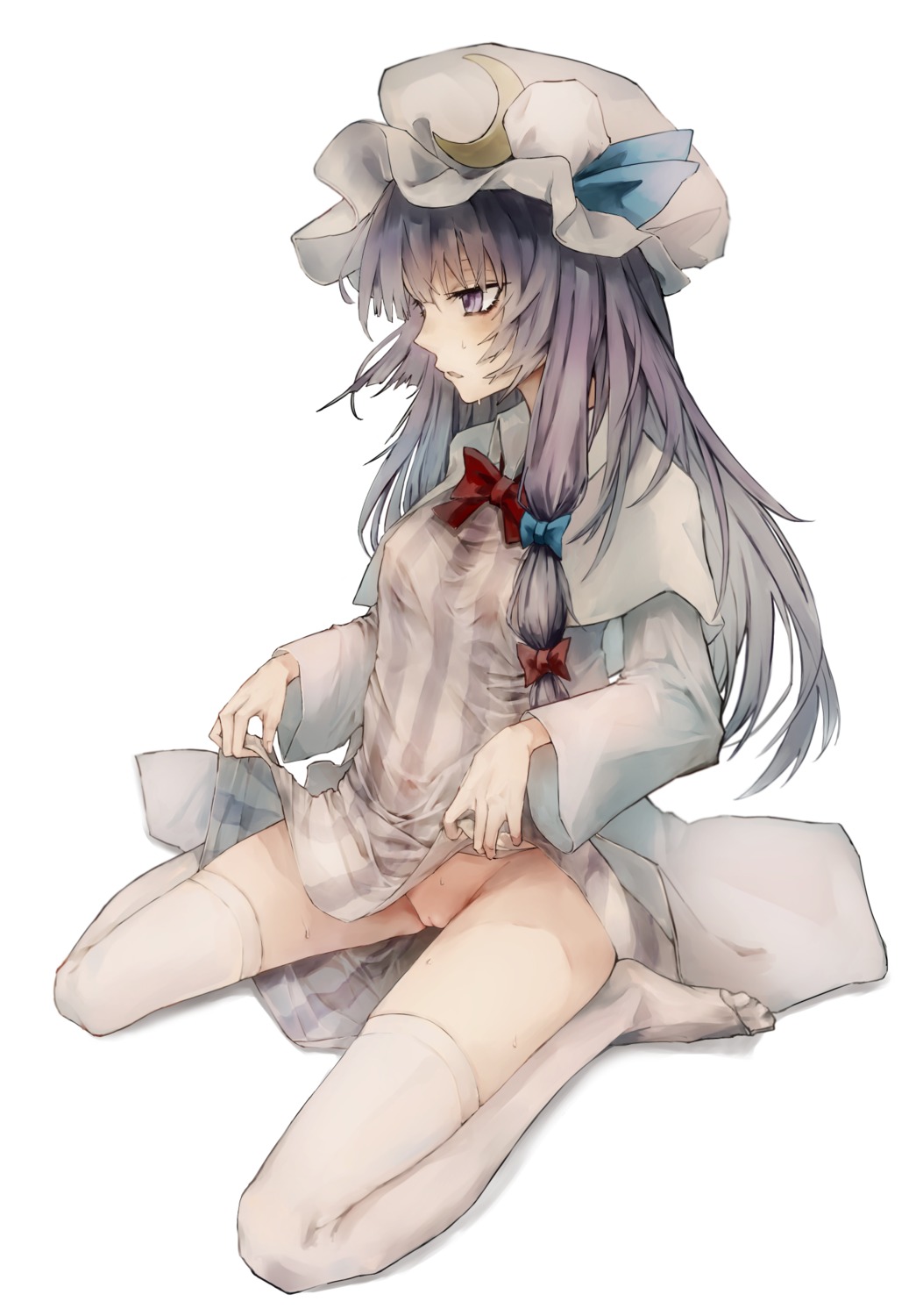 nopan patchouli_knowledge pussy skirt_lift tagme thighhighs touhou uncensored