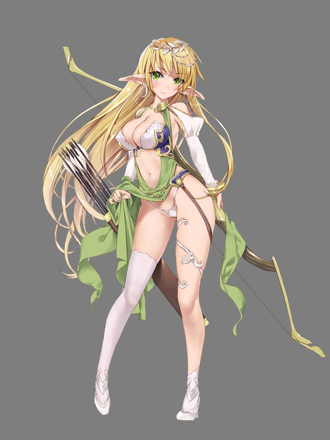 archeyle armor bikini_armor cameltoe elf elf_mura erect_nipples garter heels pantsu pointy_ears skirt_lift thighhighs thong transparent_png tsurusaki_takahiro weapon