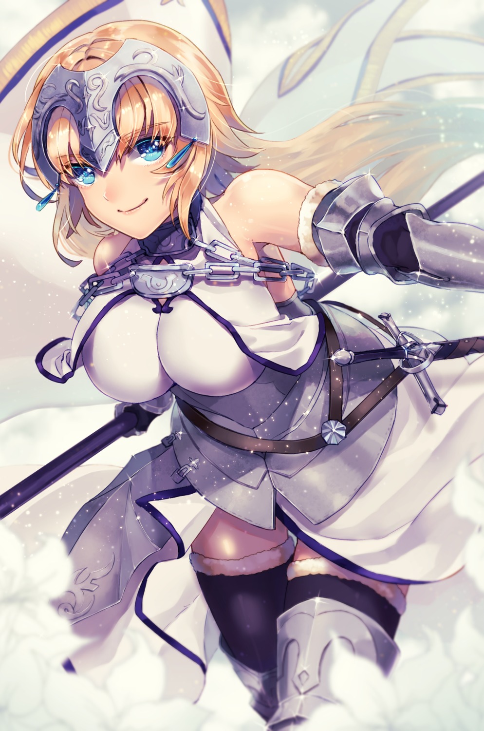 armor fate/apocrypha fate/grand_order fate/stay_night jeanne_d'arc jeanne_d'arc_(fate) petaro sword thighhighs weapon