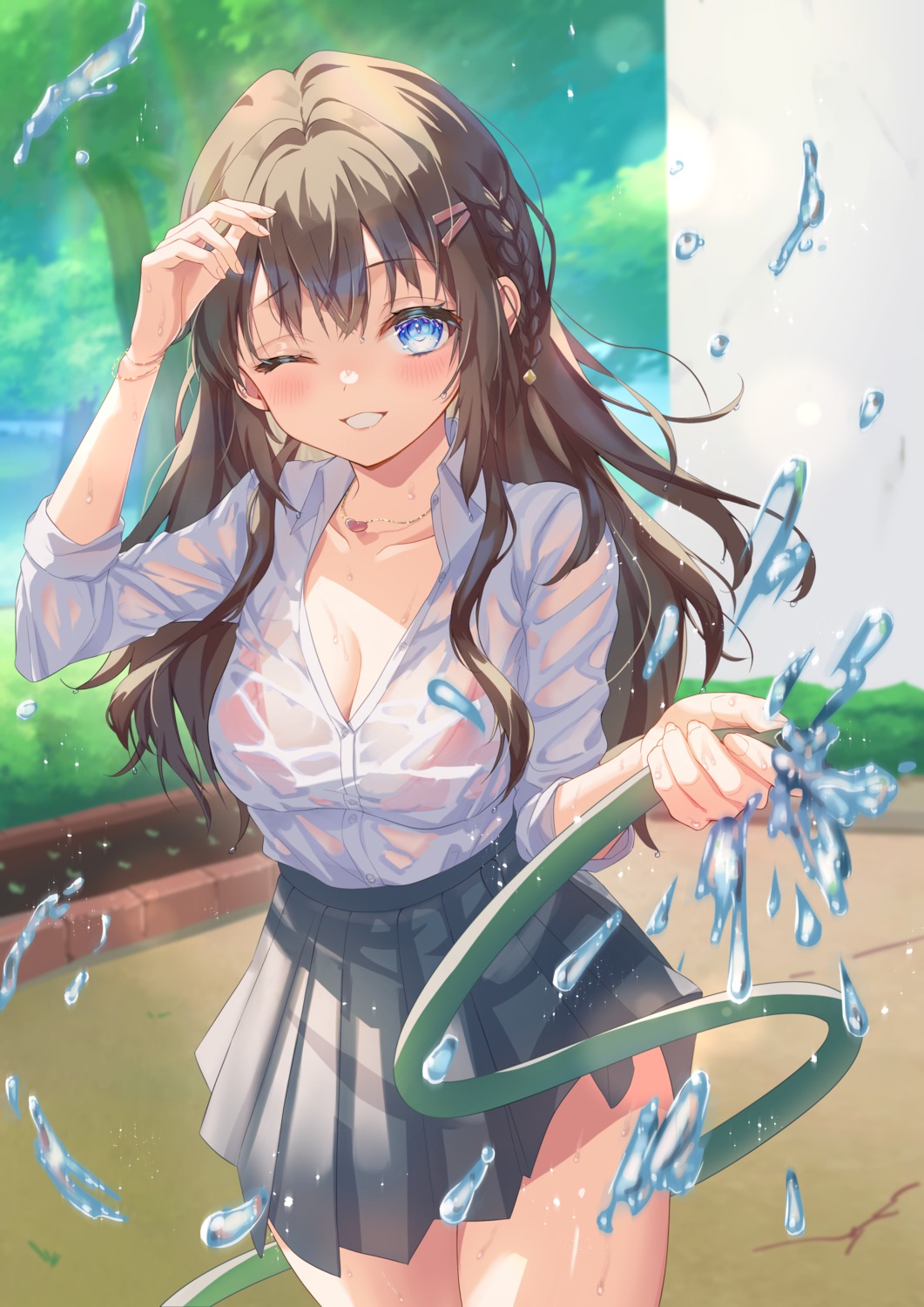 bra cleavage see_through seifuku tuuriifu wet_clothes