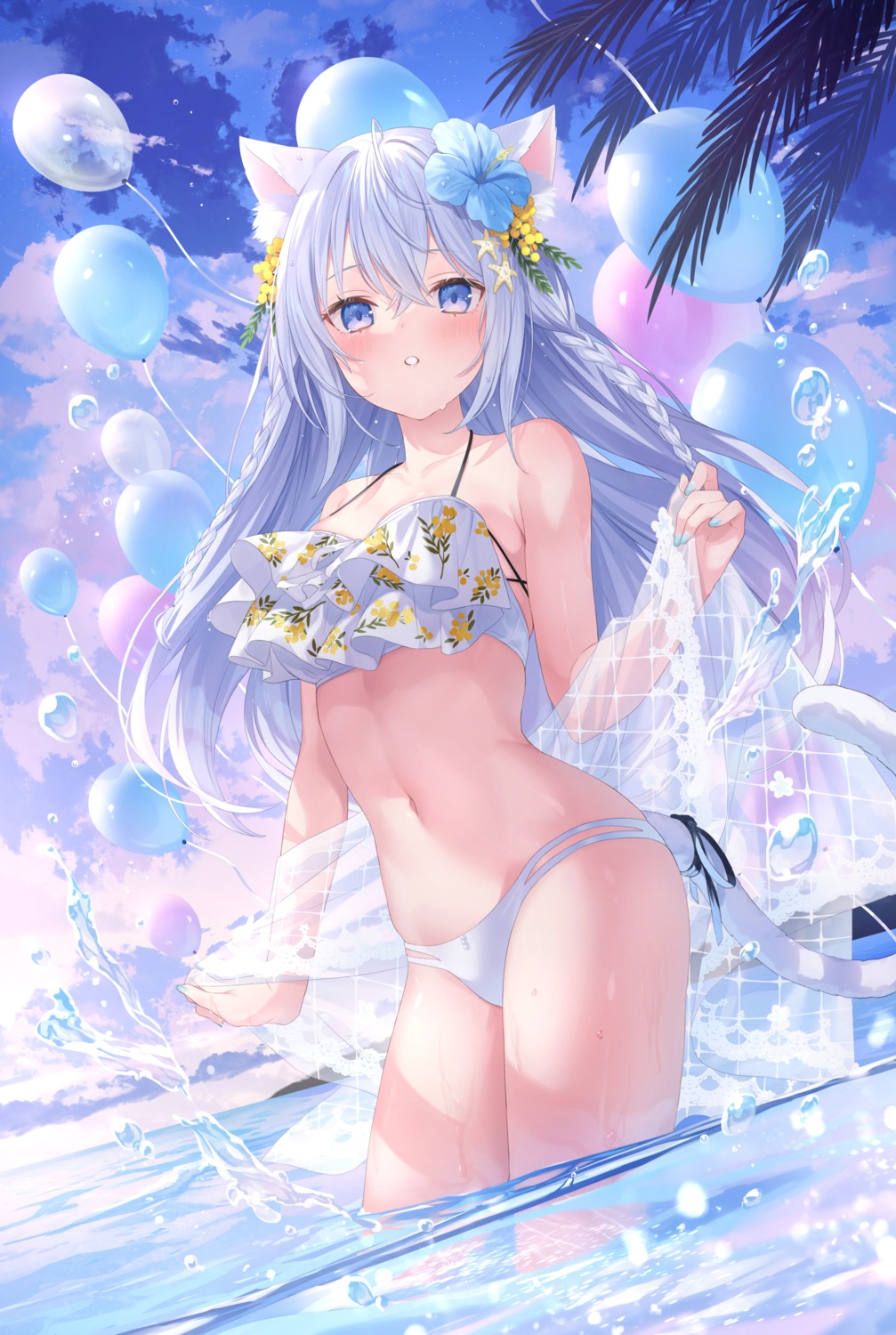 animal_ears bikini jimmy nekomimi see_through swimsuits tail wet