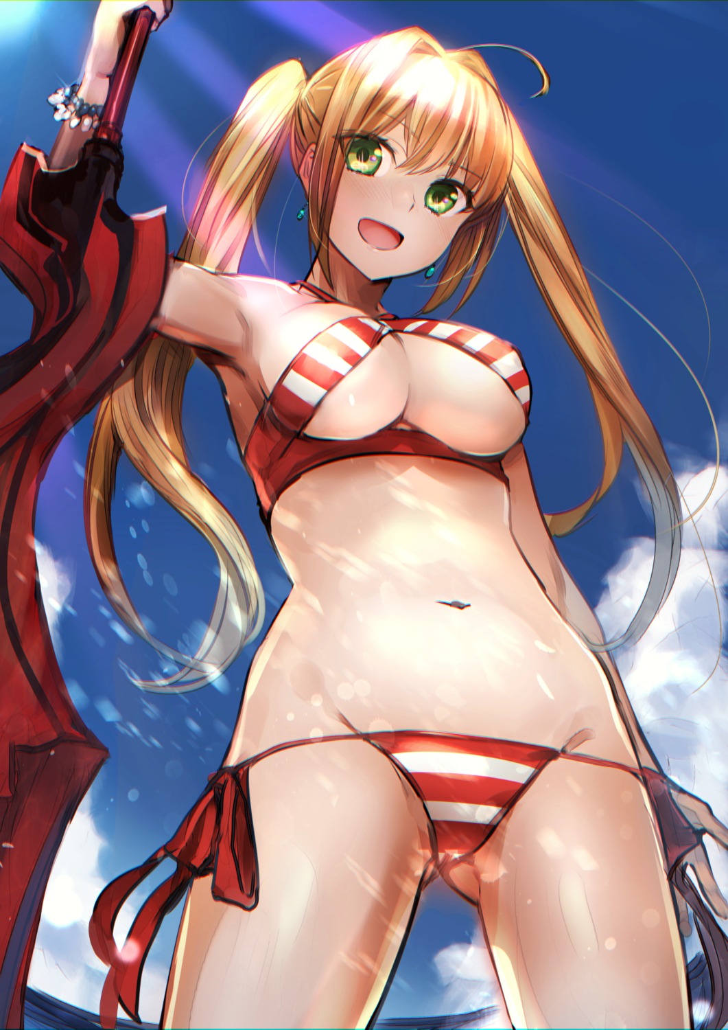akechi_shizuku bikini fate/grand_order saber_extra swimsuits sword underboob