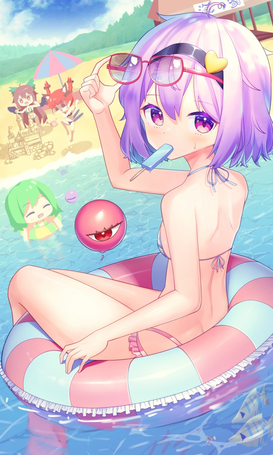 animal_ears bikini kiramarukou komeiji_satori megane swimsuits tail touhou wet