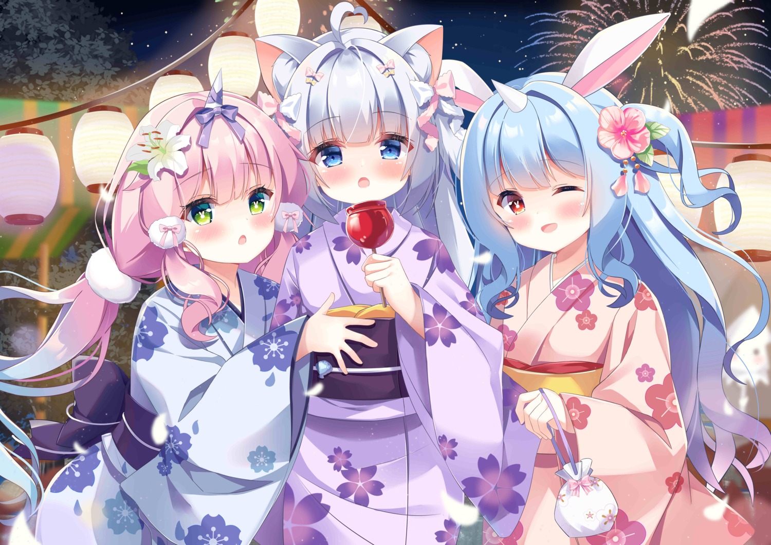 animal_ears bunny_ears fengshen_chino horns nekomimi yukata