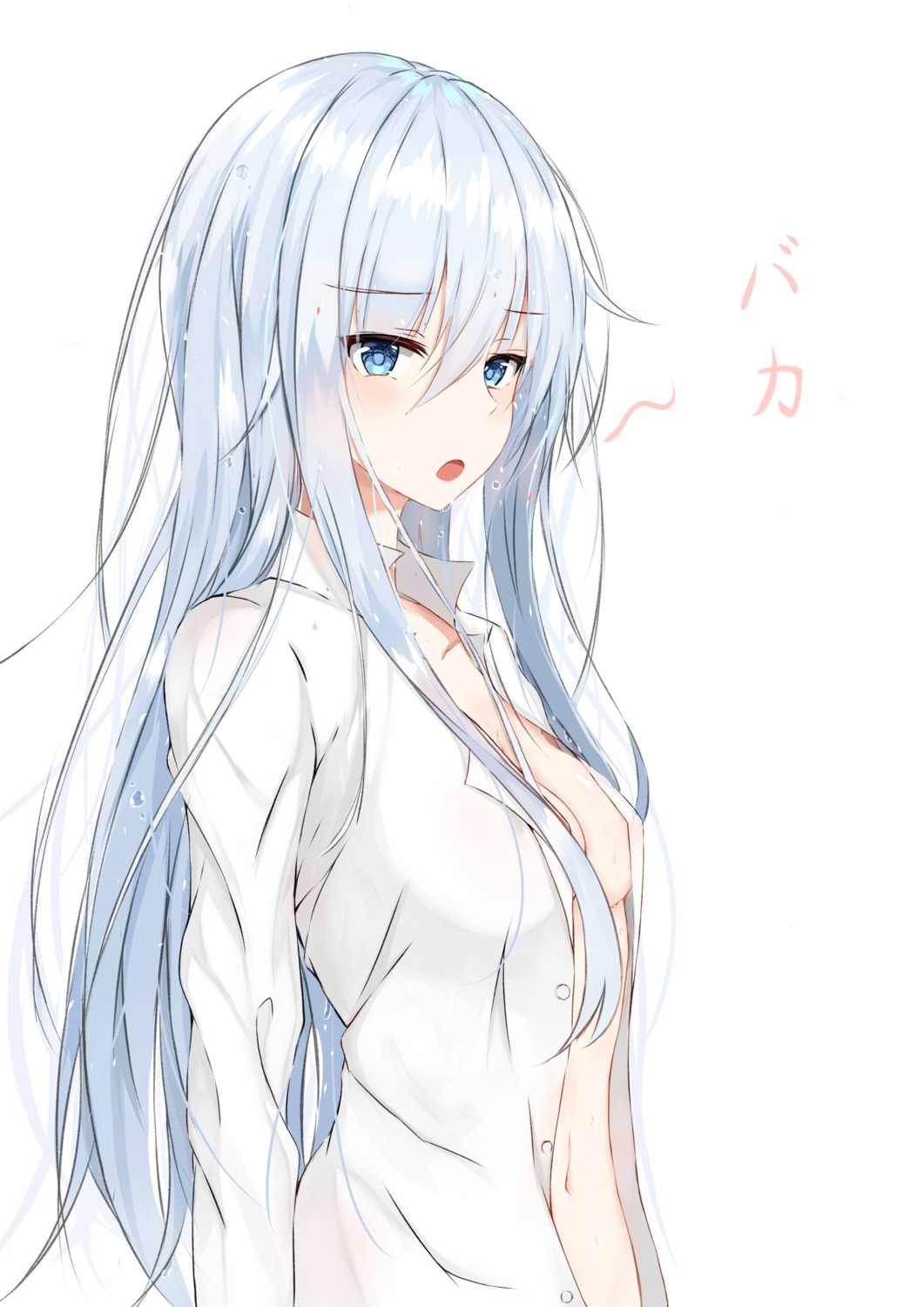 dress_shirt hibiki_(kancolle) kantai_collection no_bra open_shirt xiao_ren_shi_wo_de_wa