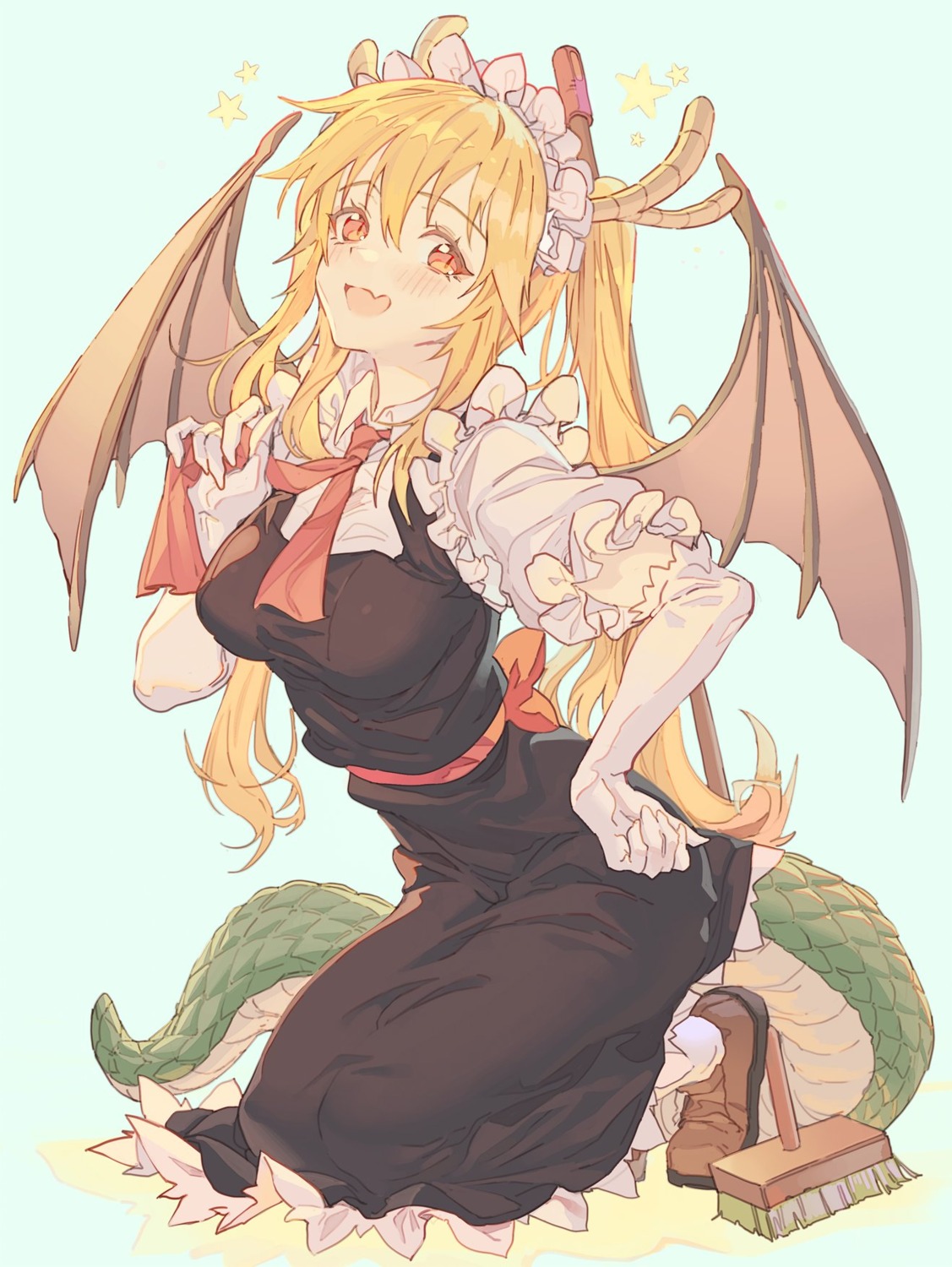 hong horns kobayashi-san_chi_no_maid_dragon maid skirt_lift tail tooru_(kobayashi-san_chi_no_maid_dragon) wings