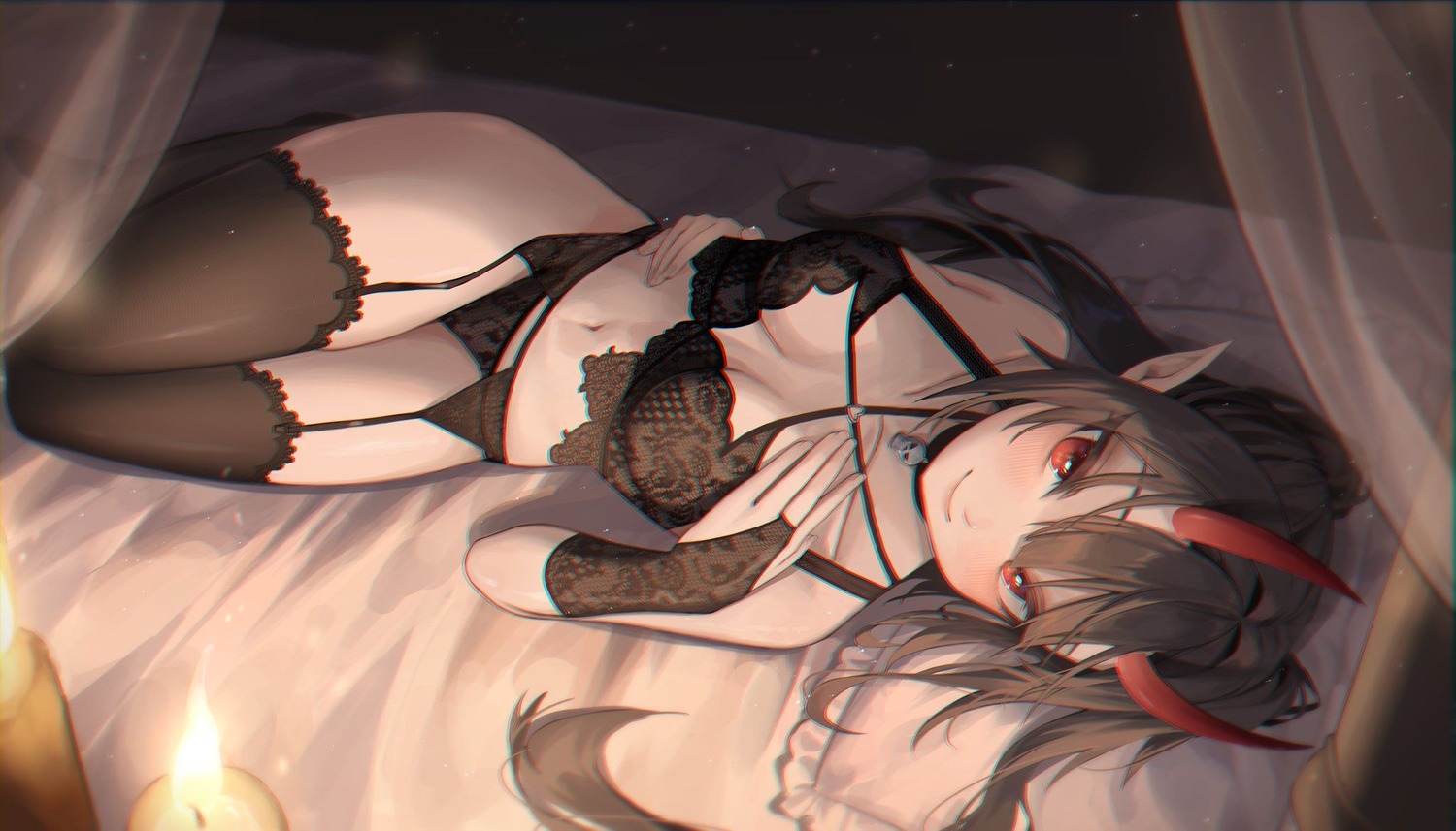 bra garter_belt horns kongsi lingerie matsuno_noir pantsu pointy_ears stockings thighhighs