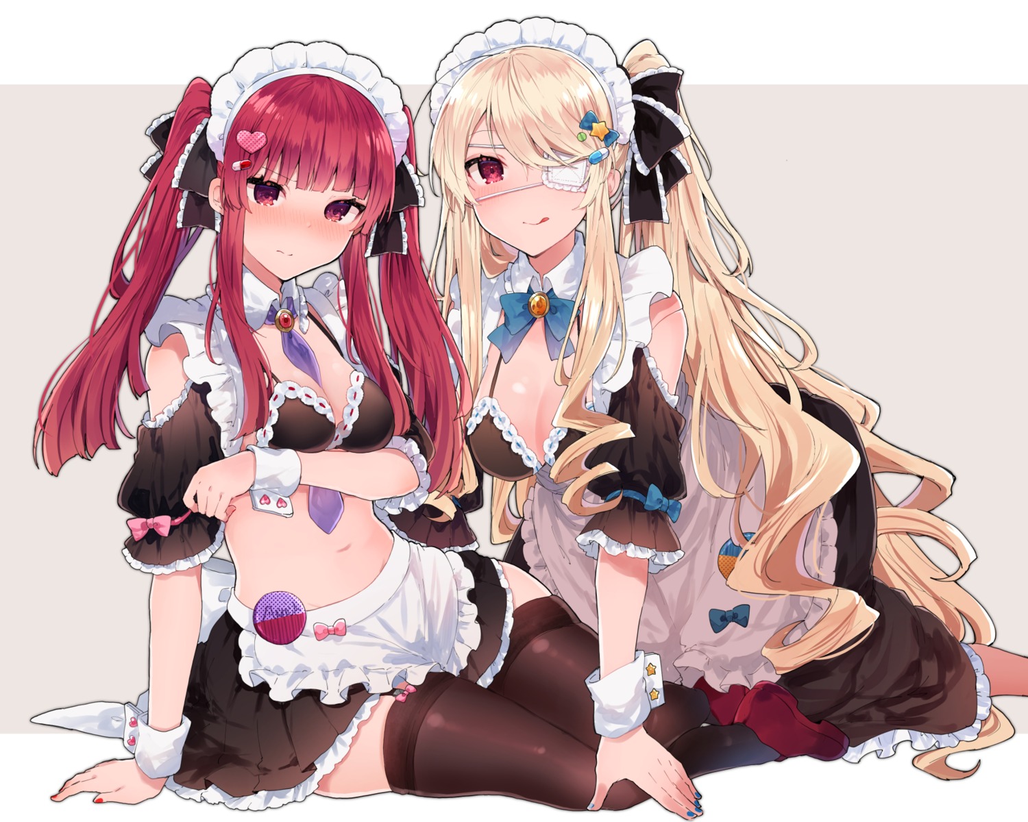 bra breast_hold cleavage eyepatch ikeuchi_tanuma maid thighhighs