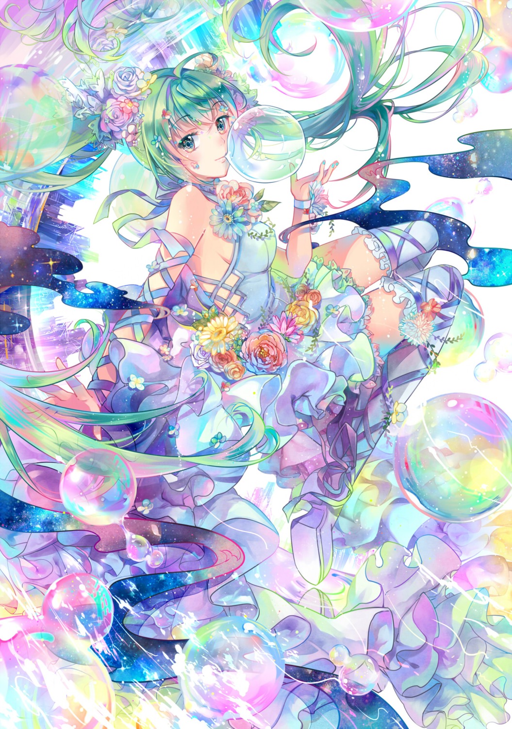 dress ekita_xuan hatsune_miku heels no_bra thighhighs vocaloid