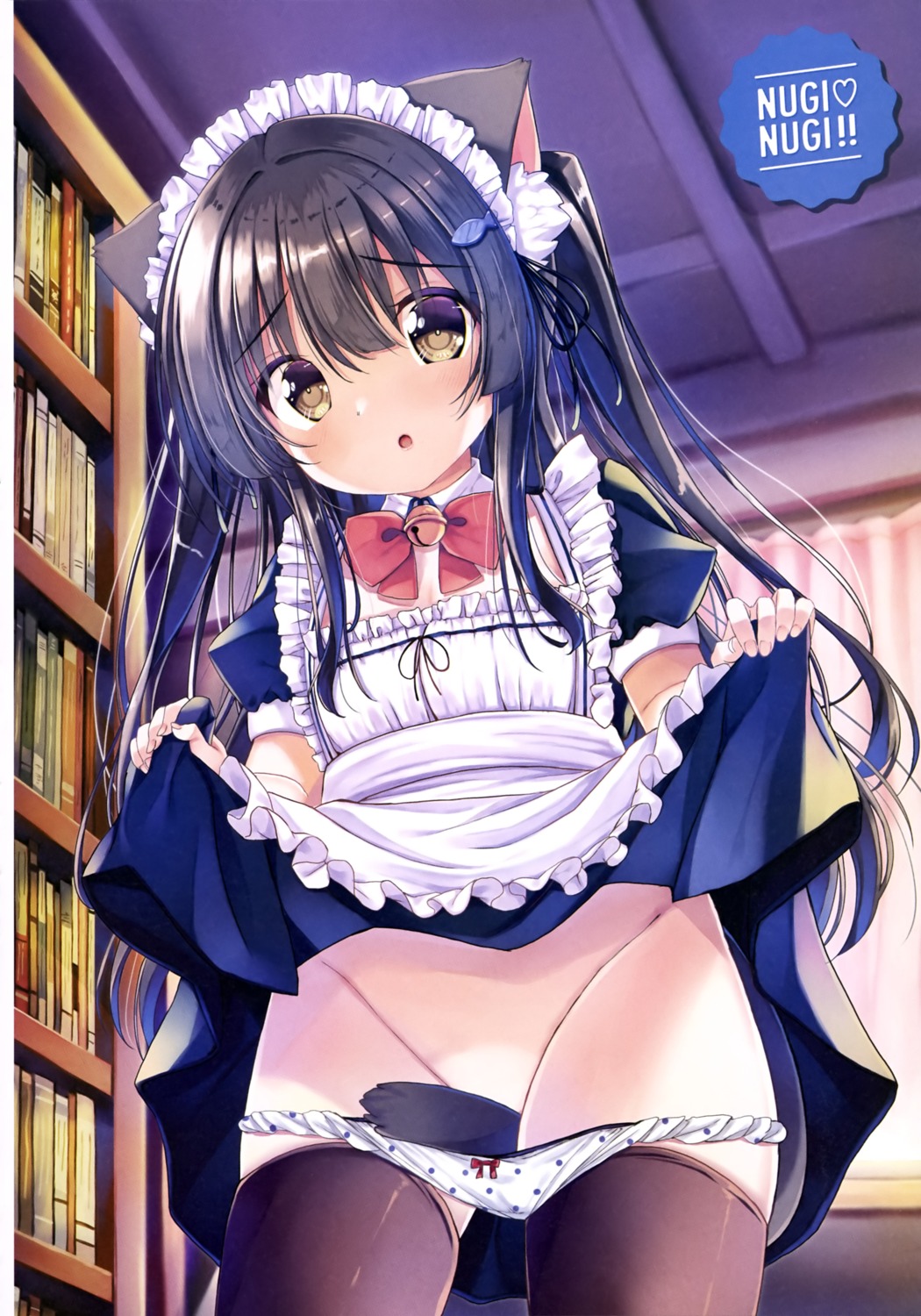 animal_ears maid nekomimi nekopan pantsu panty_pull skirt_lift tail thighhighs