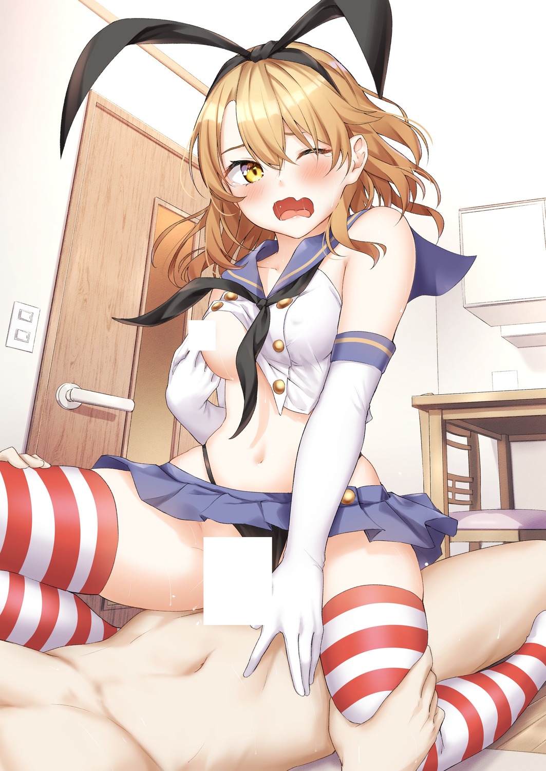 breasts censored cosplay isshiki_iroha kantai_collection pantsu sahara_gensei sex shimakaze_(kancolle) shirt_lift thighhighs thong uniform yahari_ore_no_seishun_lovecome_wa_machigatteiru.