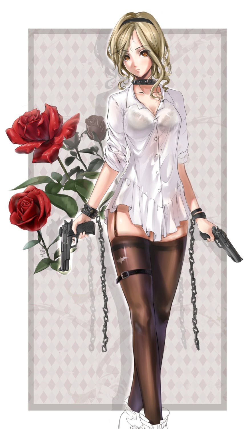 bra garter gun muto see_through stockings thighhighs