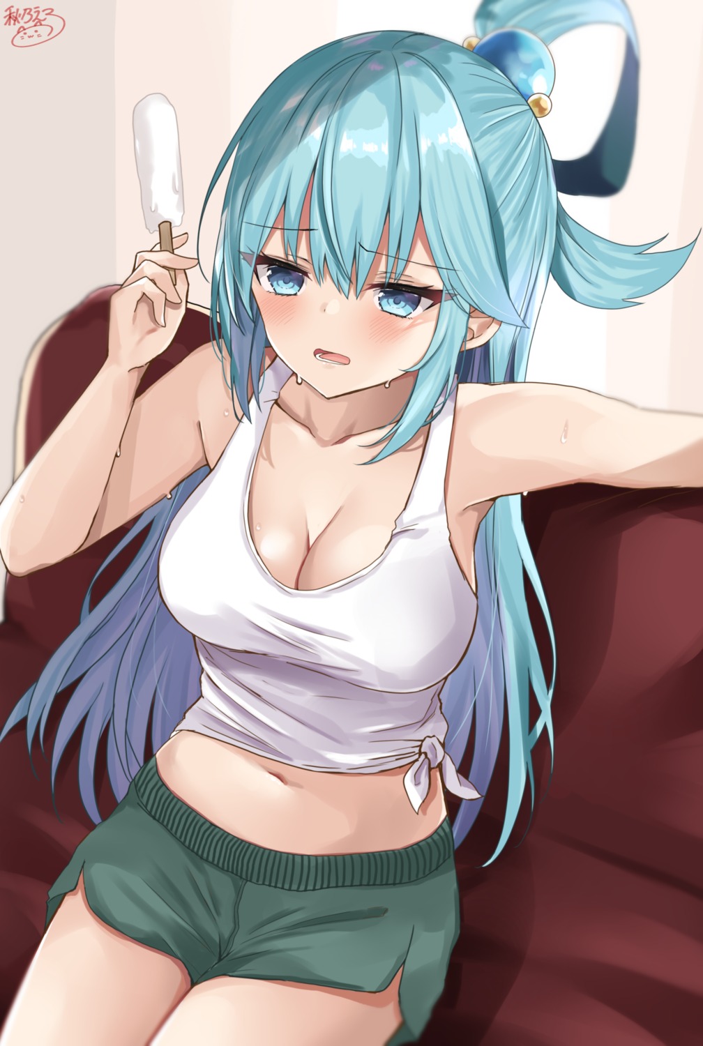 akino_ell aqua_(konosuba) cleavage kono_subarashii_sekai_ni_shukufuku_wo! no_bra wet