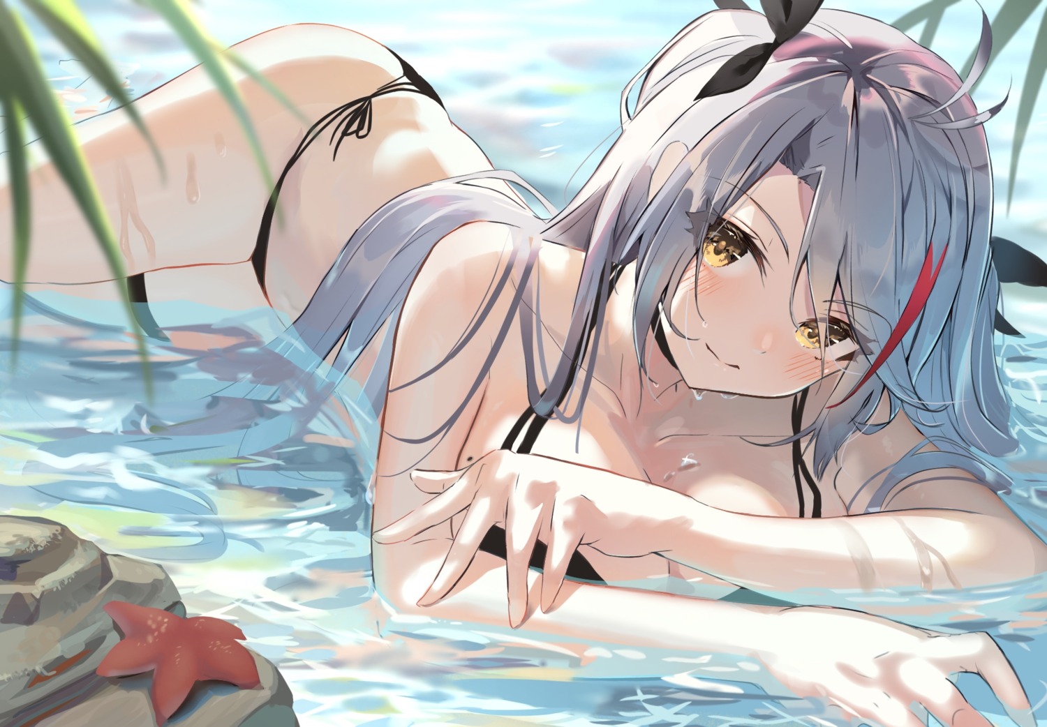 artist_revision azur_lane bikini garter prinz_eugen_(azur_lane) swimsuits tomose_toiro wet