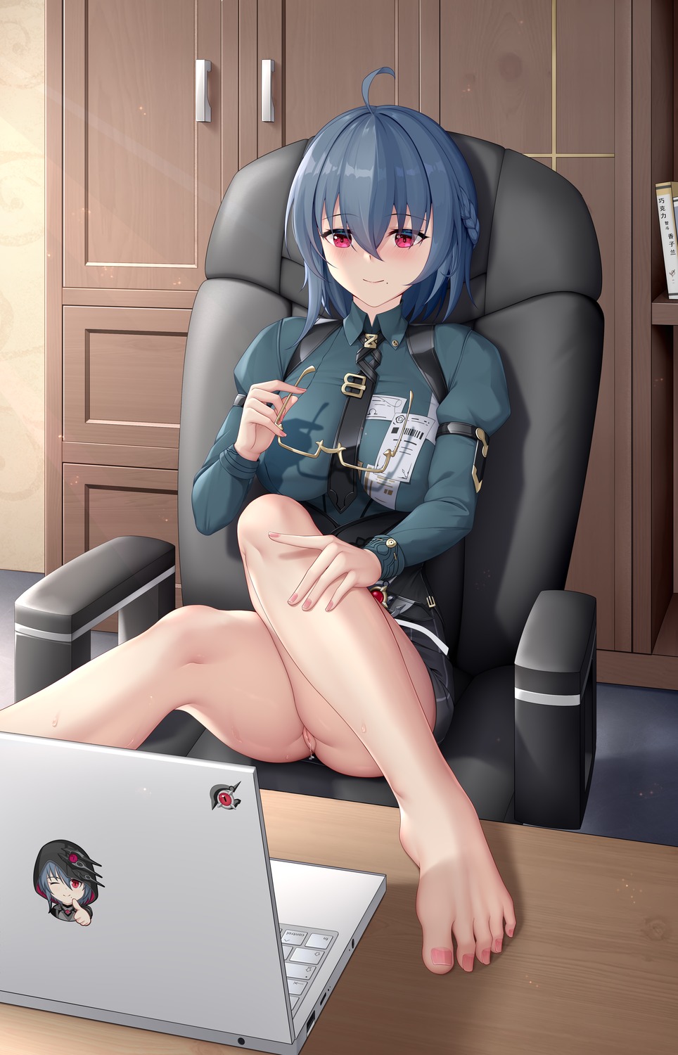 benghuai_xueyuan feet honkai_impact lrh0123 megane nopan pussy pussy_juice raven_(honkai_impact_3rd) skirt_lift uncensored uniform