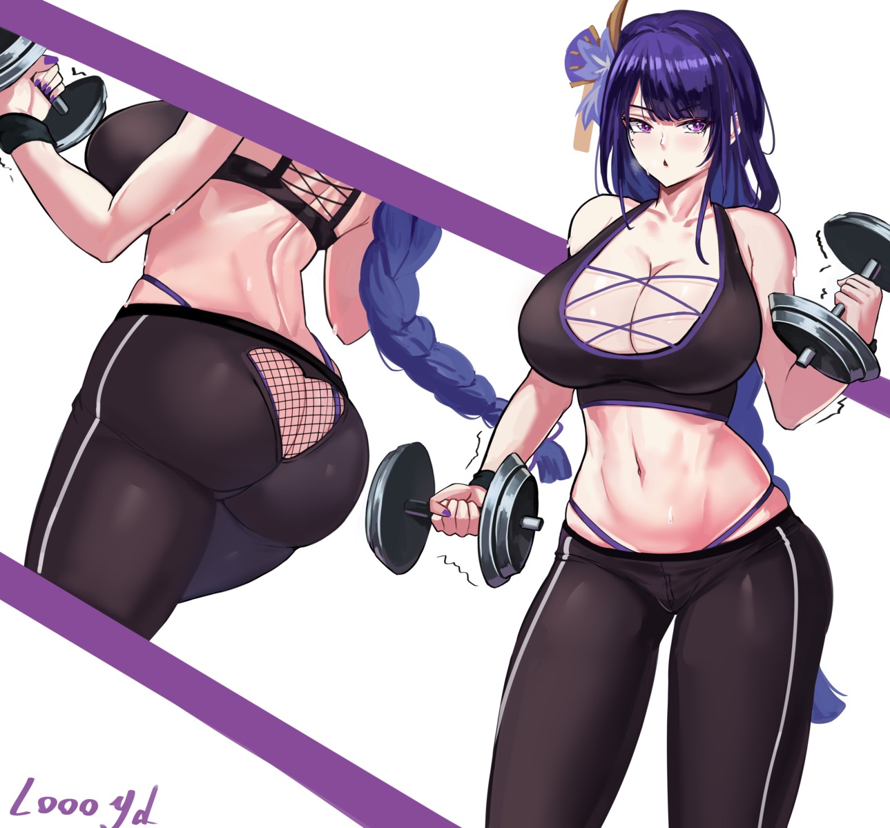 ass bra fishnets genshin_impact gym_uniform loooyd pantsu raiden_shogun