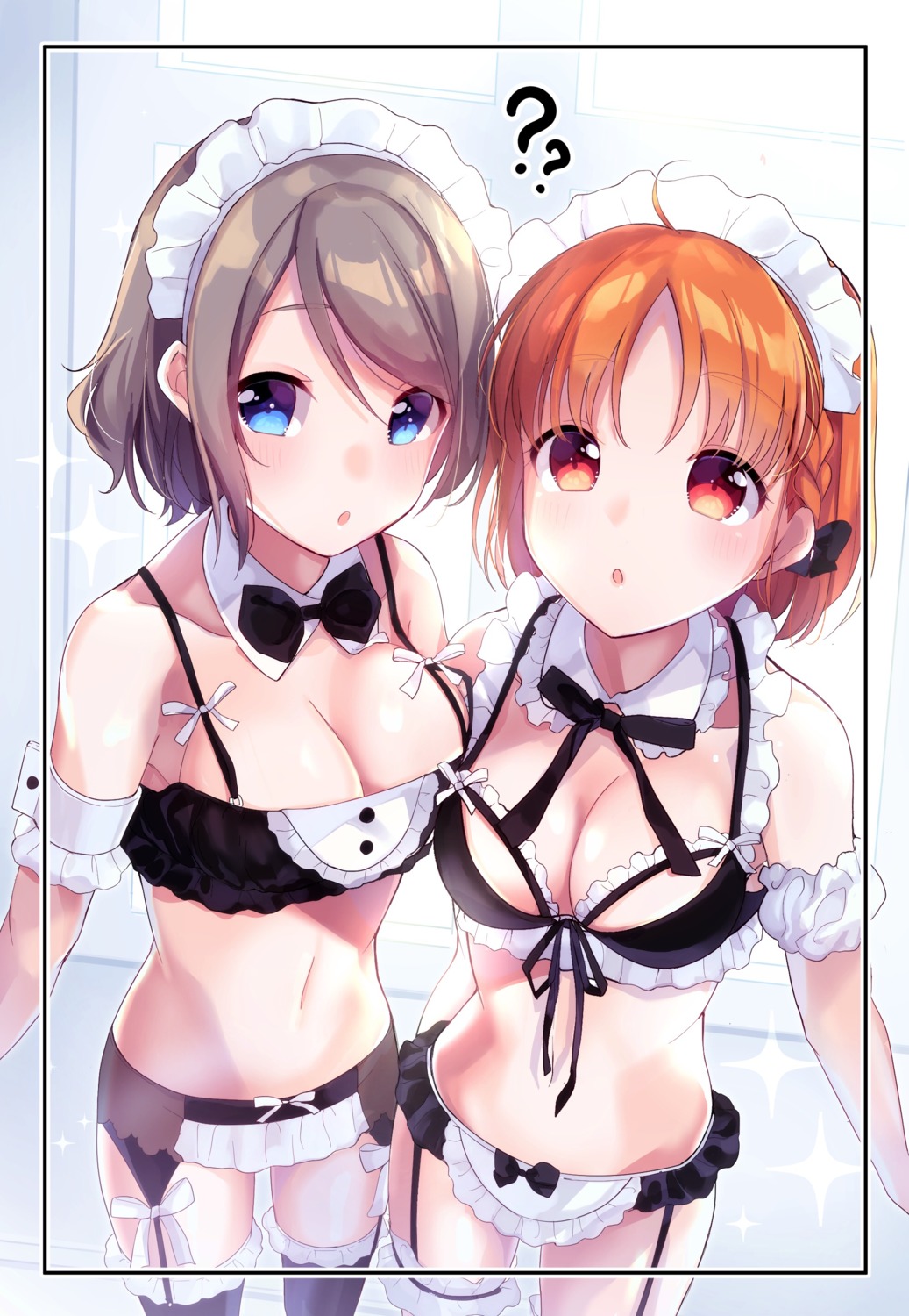 bra goroo_(eneosu) love_live!_sunshine!! maid stockings takami_chika thighhighs watanabe_you